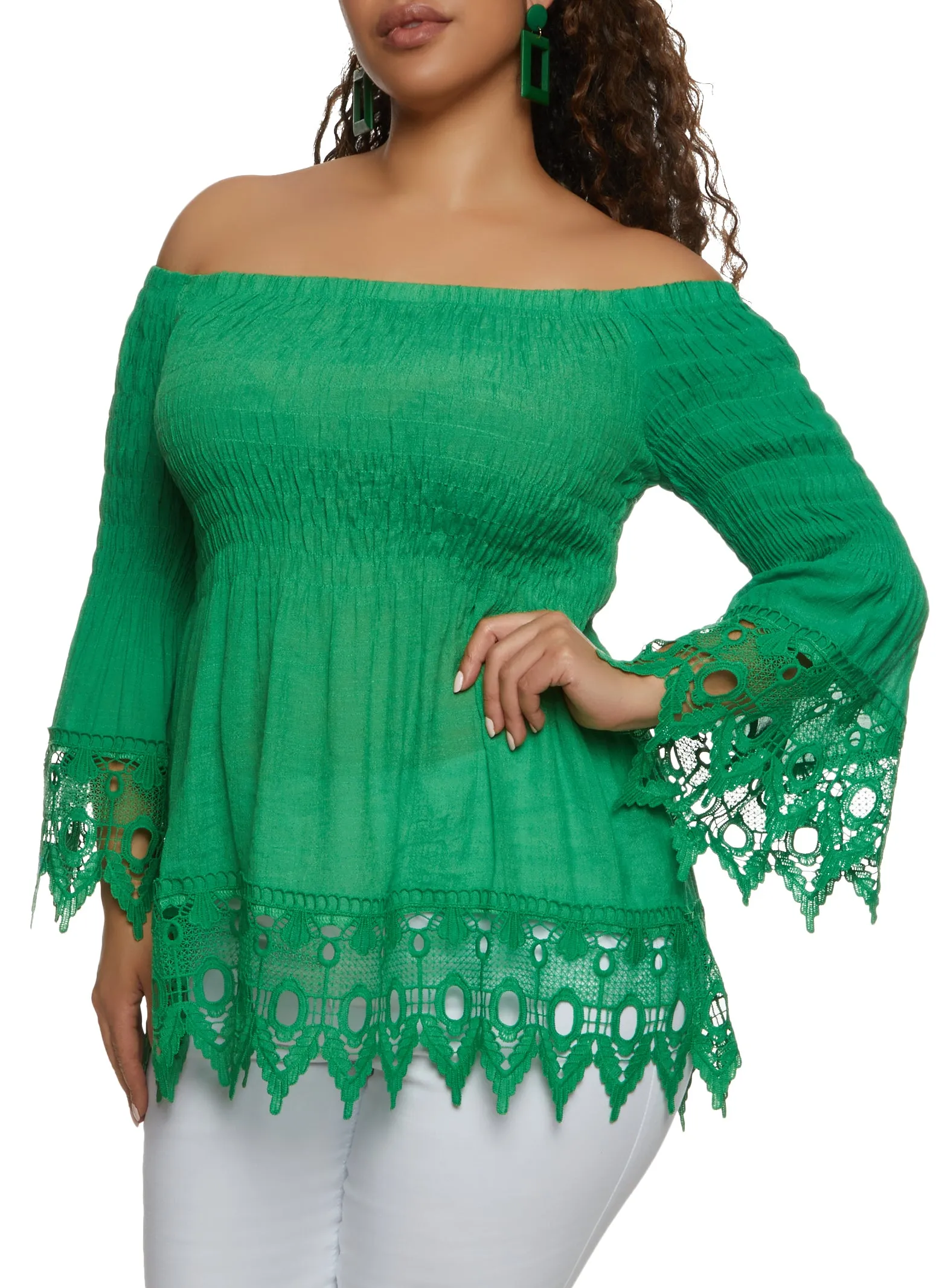 Plus Size Off the Shoulder Bell Sleeve Smocked Top sold by Rainbow product image thumbnail 2