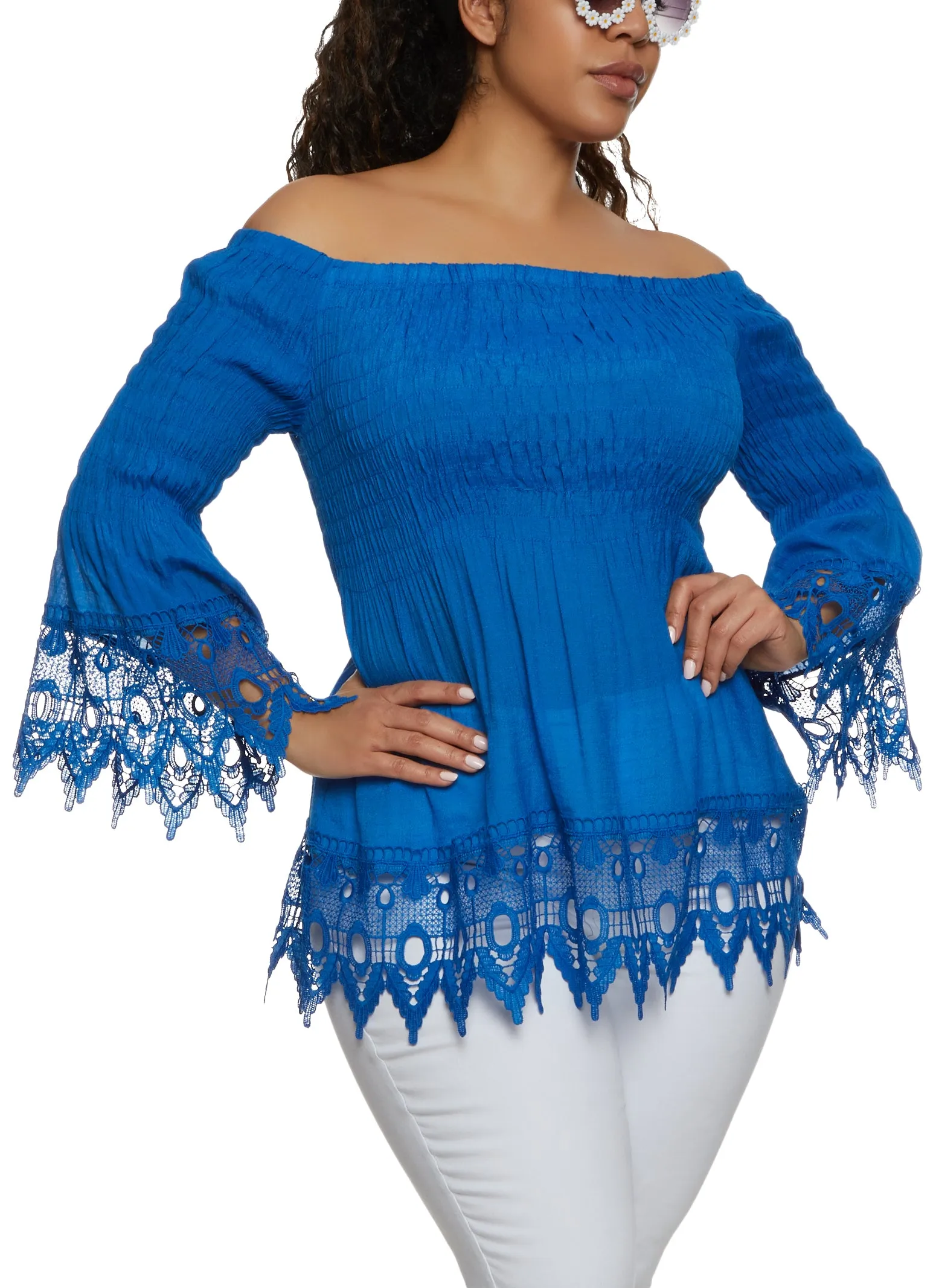 Plus Size Off the Shoulder Bell Sleeve Smocked Top sold by Rainbow product image thumbnail 3