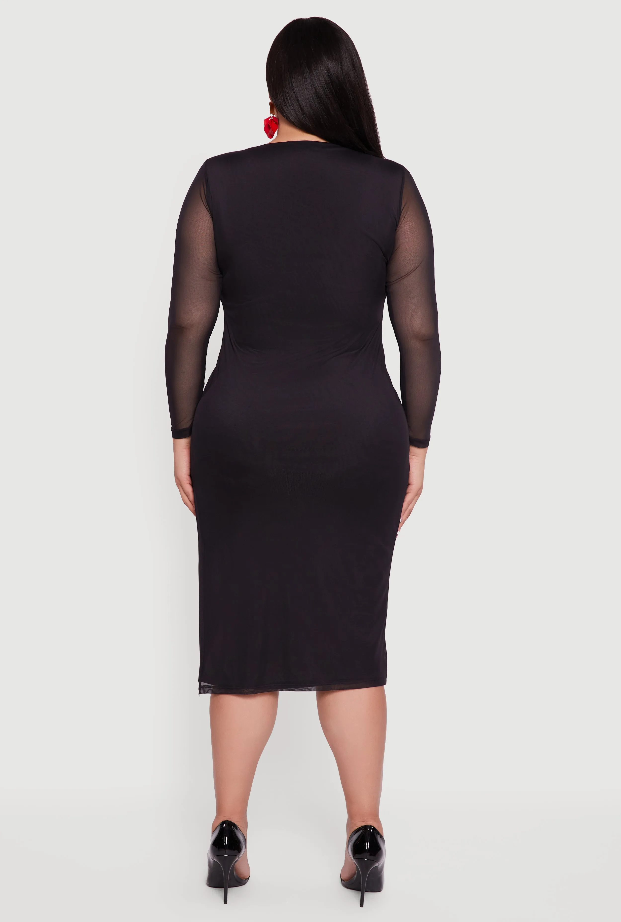 Plus Size Side Slit Floral Mesh Overlay Midi Dress sold by Rainbow product image thumbnail 5