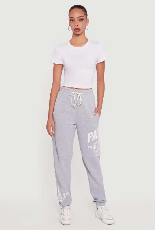 Drawstring Waist Paris Graphic Fleece Lined Joggers sold by Rainbow