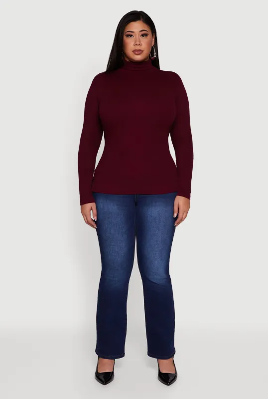 Plus Size Ribbed Knit Turtleneck Long Sleeve Top sold by Rainbow
