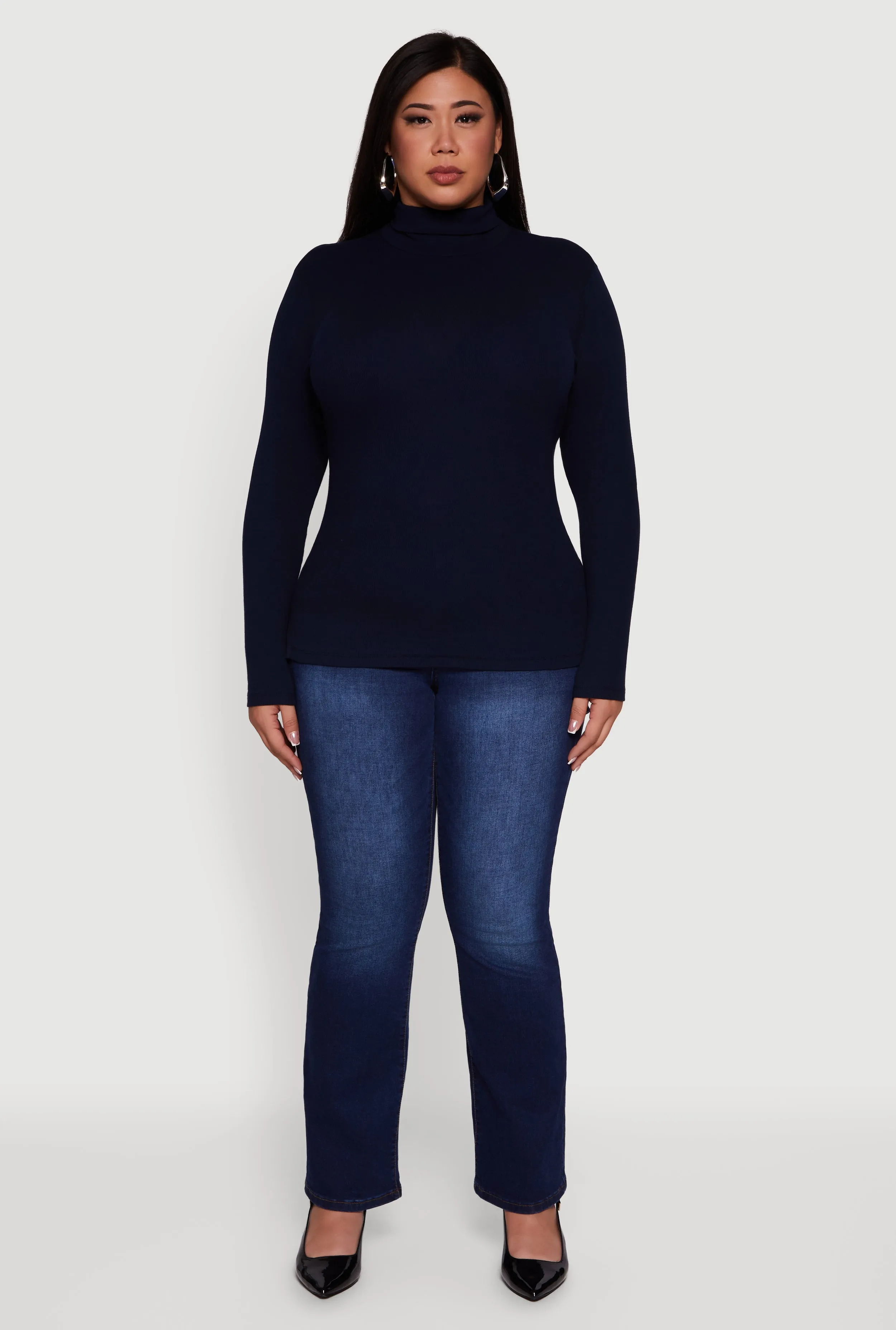 Plus Size Ribbed Knit Turtleneck Long Sleeve Top sold by Rainbow