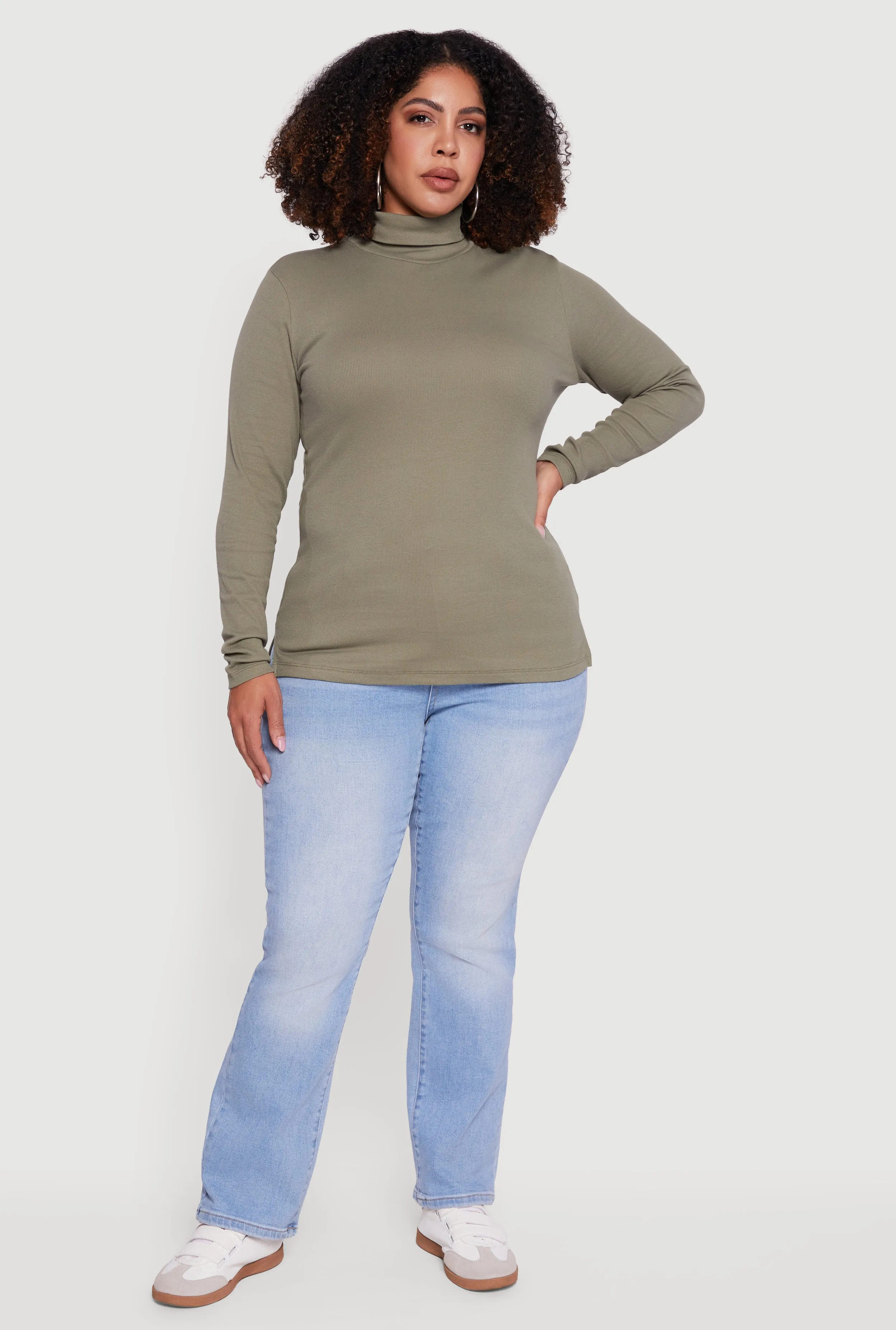 Plus Size Ribbed Knit Turtleneck Long Sleeve Top sold by Rainbow