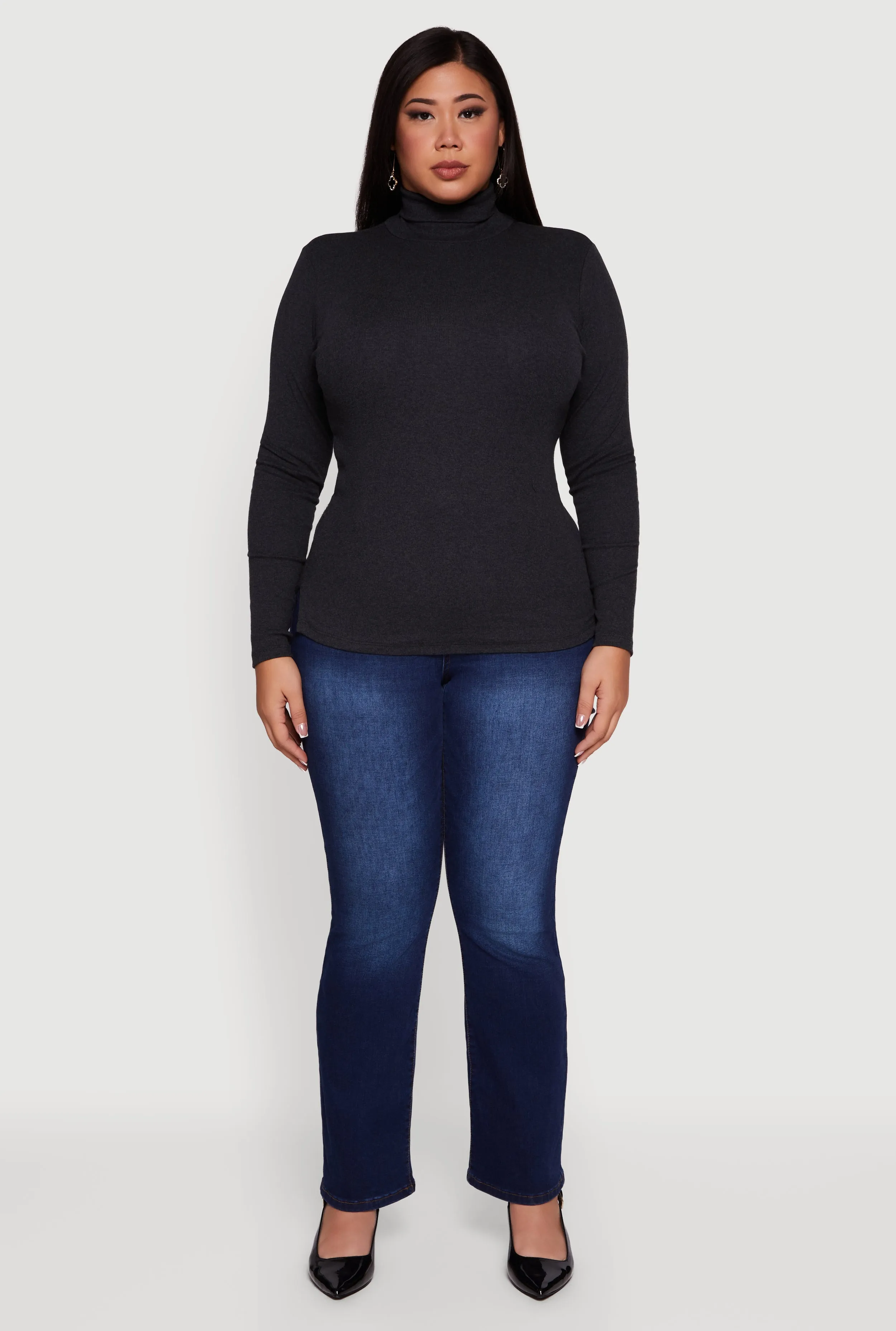 Plus Size Ribbed Knit Turtleneck Long Sleeve Top sold by Rainbow