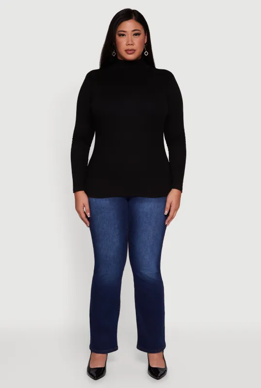 Plus Size Ribbed Knit Turtleneck Long Sleeve Top sold by Rainbow