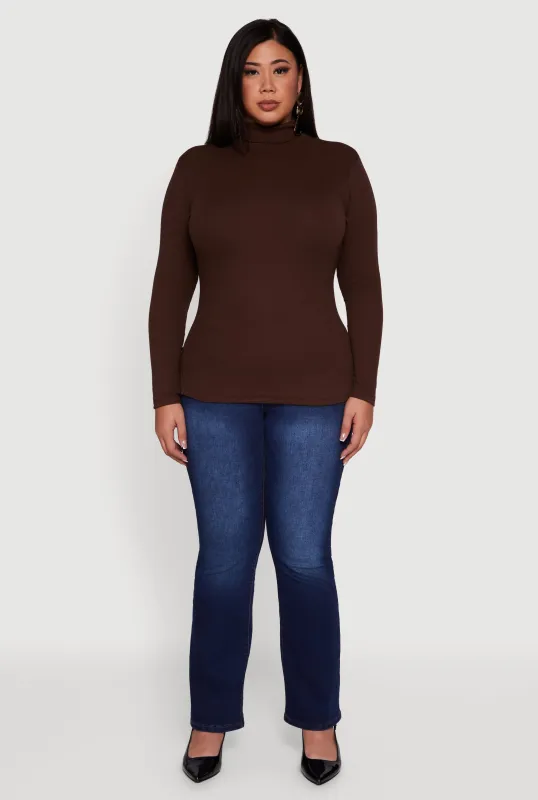 Plus Size Ribbed Knit Turtleneck Long Sleeve Top sold by Rainbow