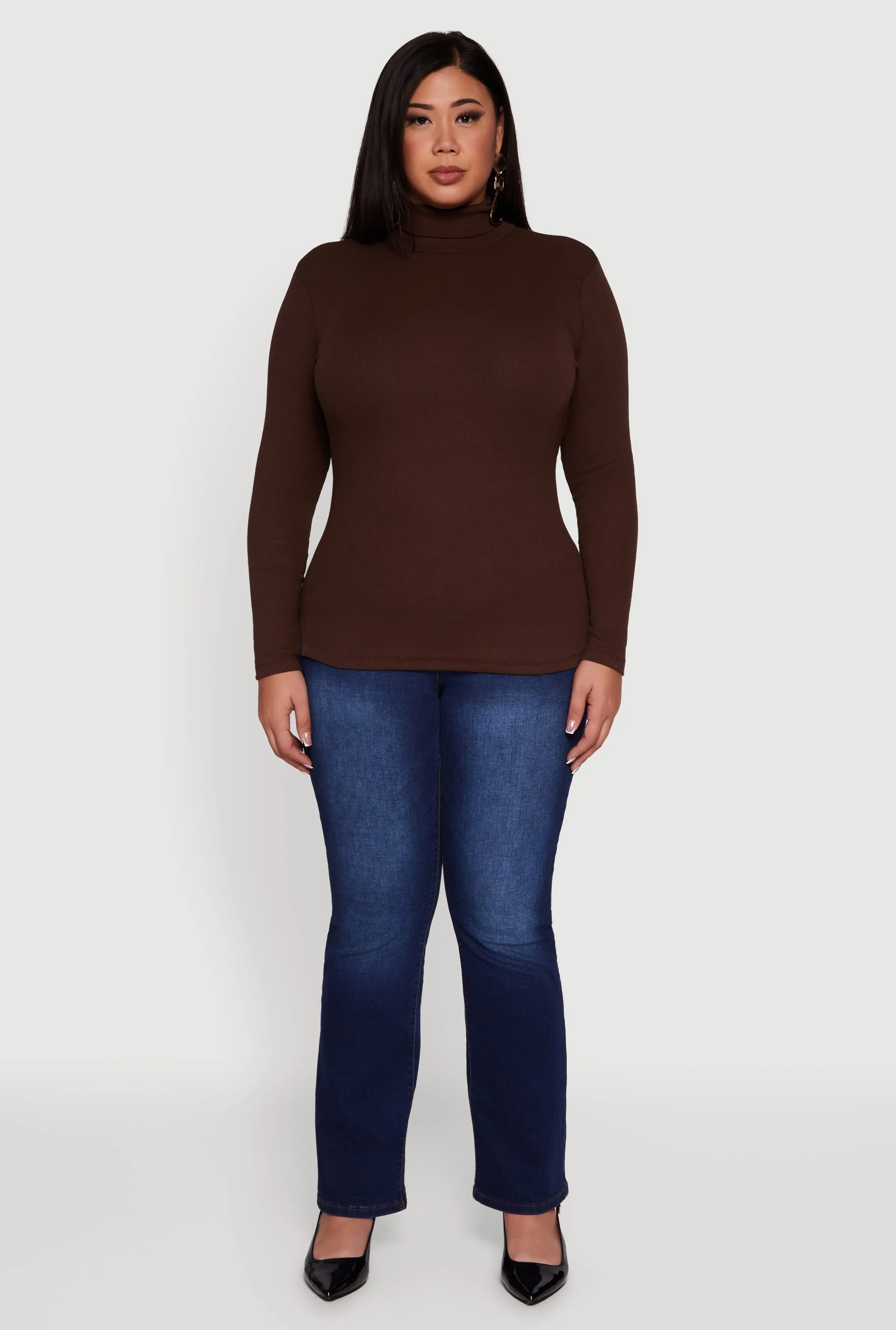Plus Size Ribbed Knit Turtleneck Long Sleeve Top sold by Rainbow
