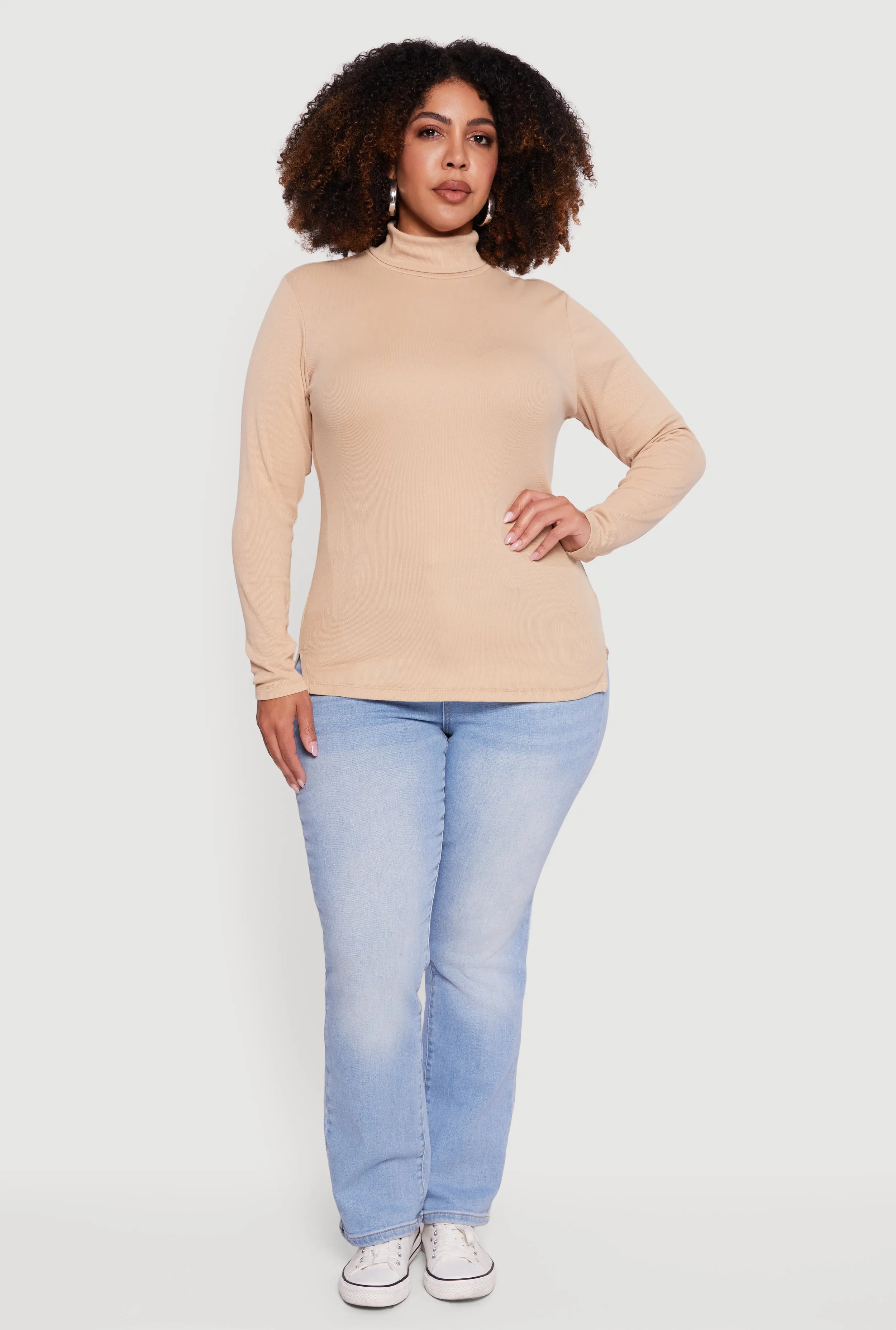 Plus Size Ribbed Knit Turtleneck Long Sleeve Top sold by Rainbow