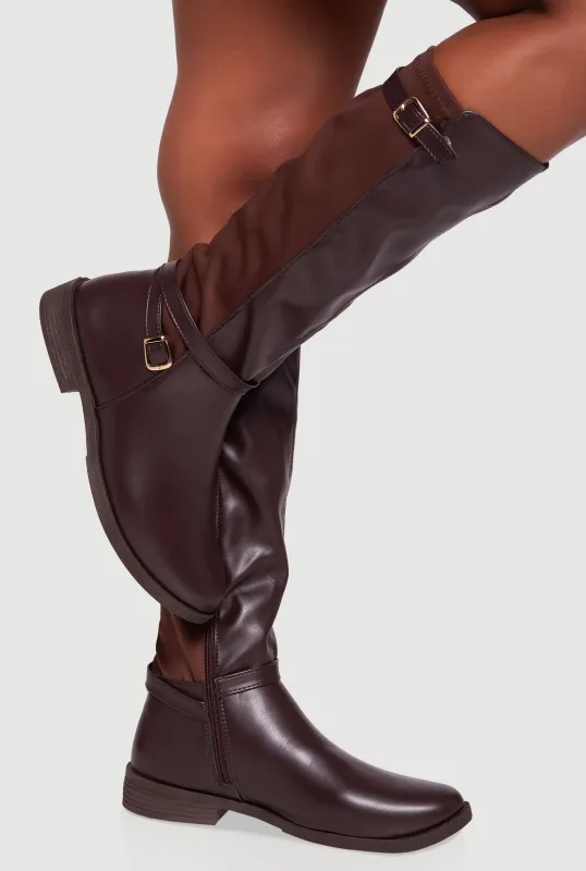 Buckle Strap Detail Elastic Back Almond Toe Boots sold by Rainbow