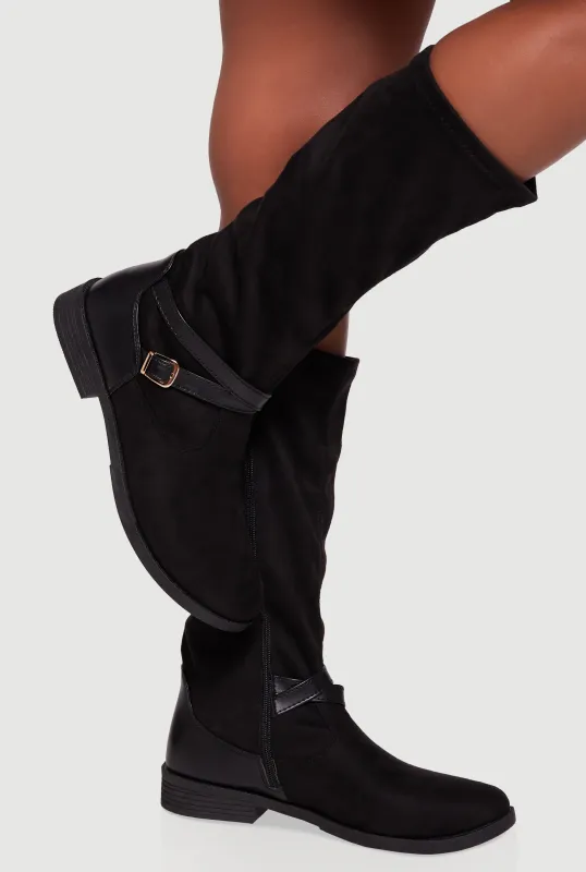 Buckle Strap Detail Almond Toe Block Heel Boots sold by Rainbow