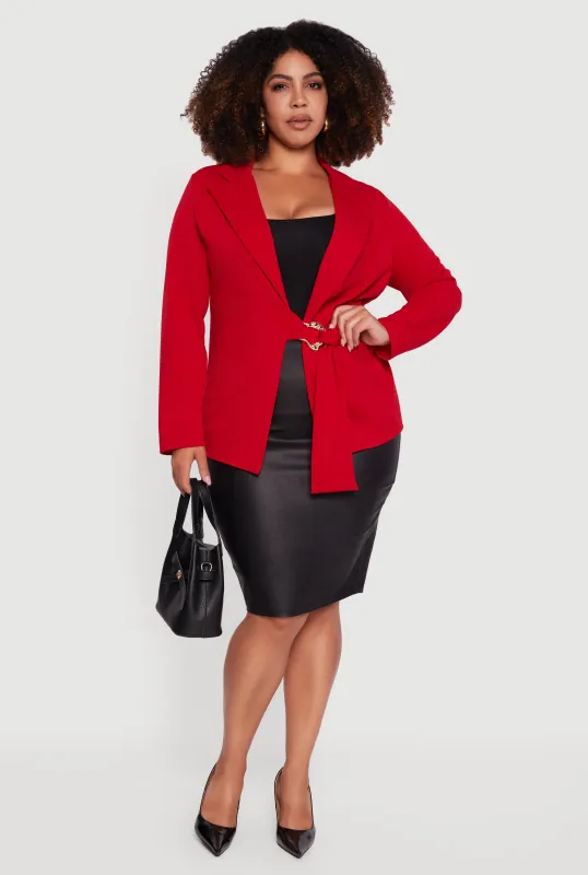 Plus Size Crepe Knit Belted Blazer sold by Rainbow