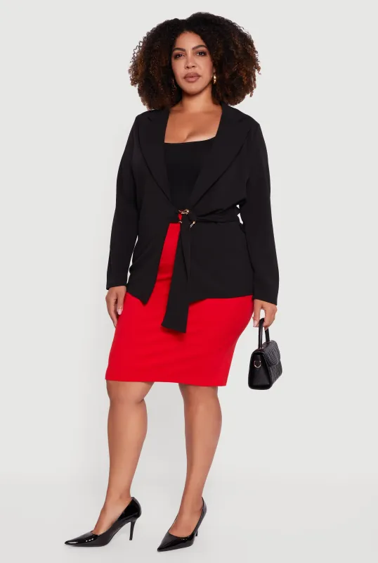 Plus Size Crepe Knit Belted Blazer sold by Rainbow