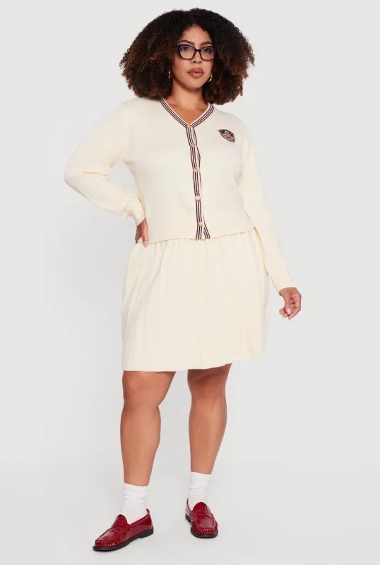 Plus Size High Waisted Stripe Trim Mini Pleated Skirt sold by Rainbow