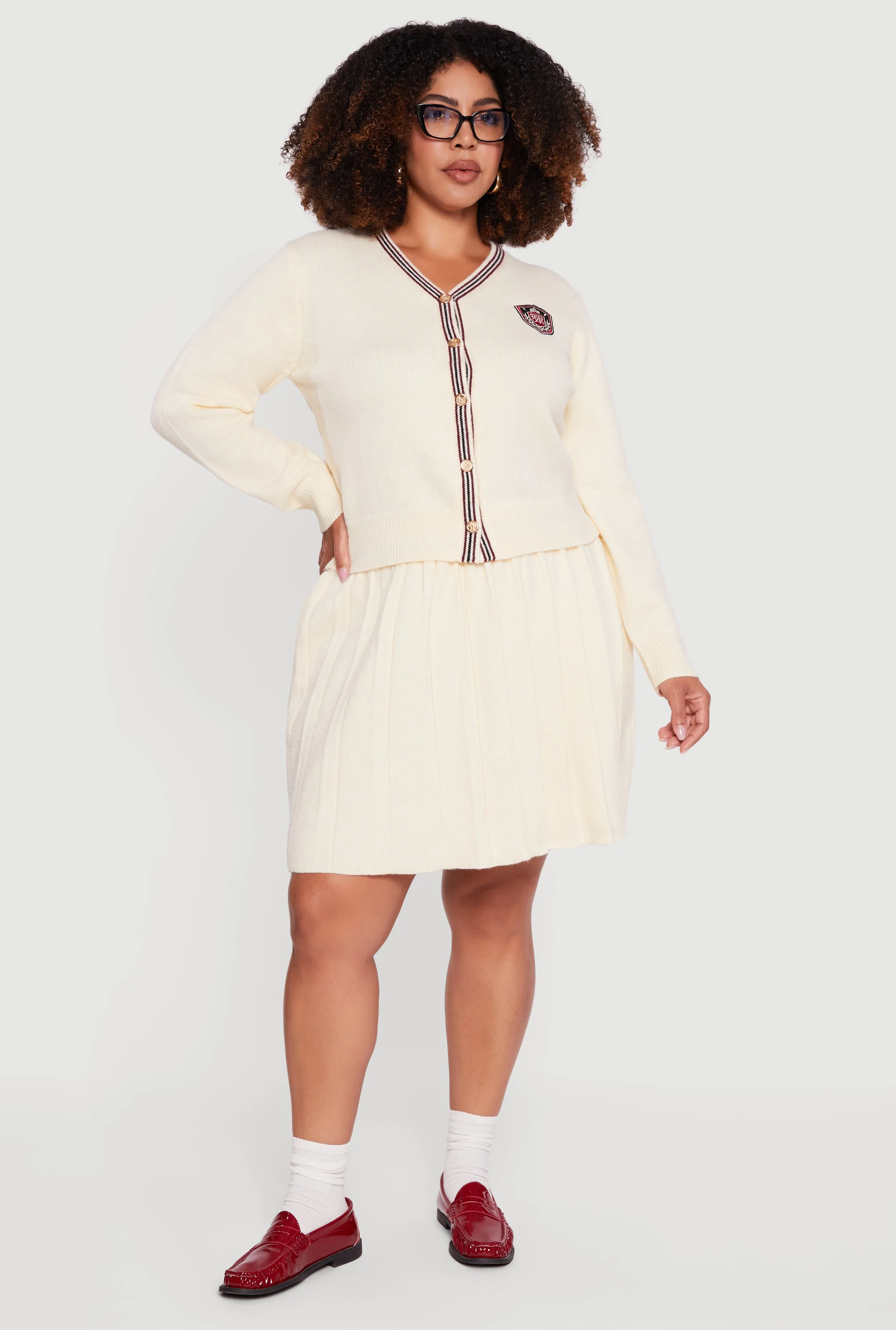 Plus Size High Waisted Stripe Trim Mini Pleated Skirt sold by Rainbow