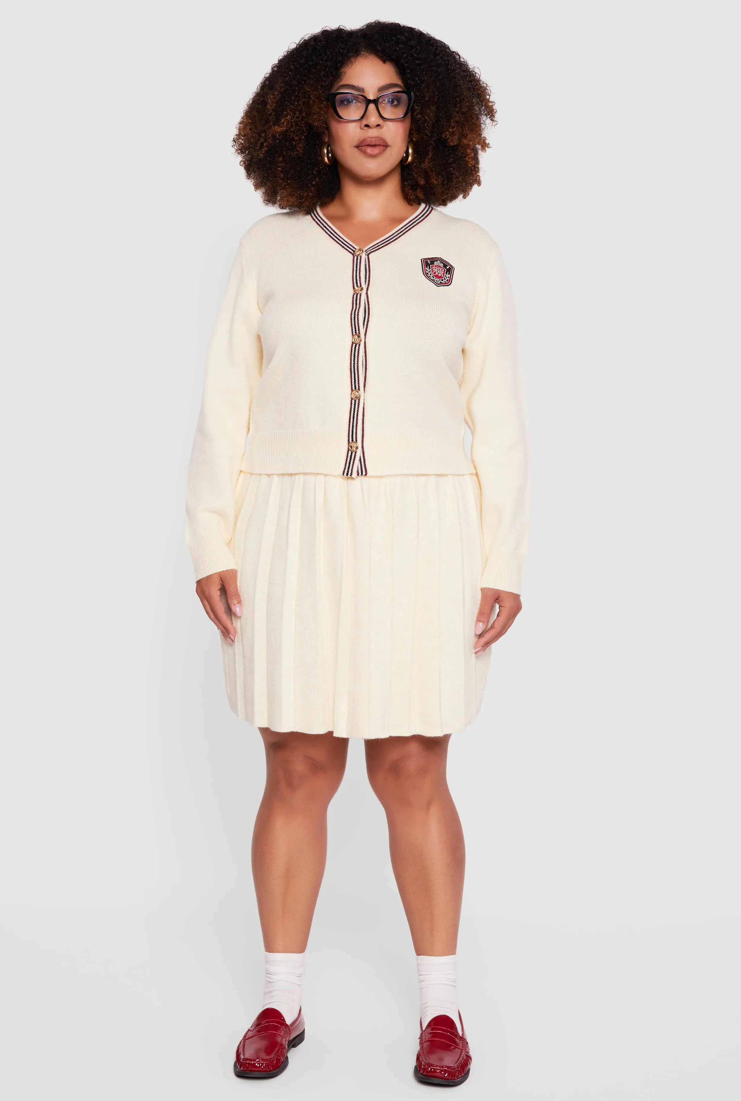 Plus Size High Waisted Stripe Trim Mini Pleated Skirt sold by Rainbow product image thumbnail 2