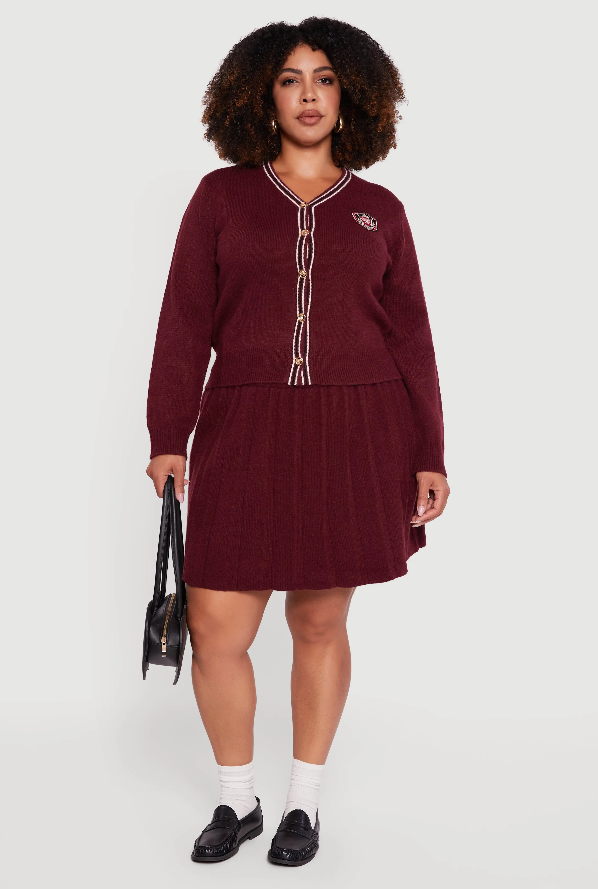 Plus Size High Waisted Stripe Trim Mini Pleated Skirt sold by Rainbow