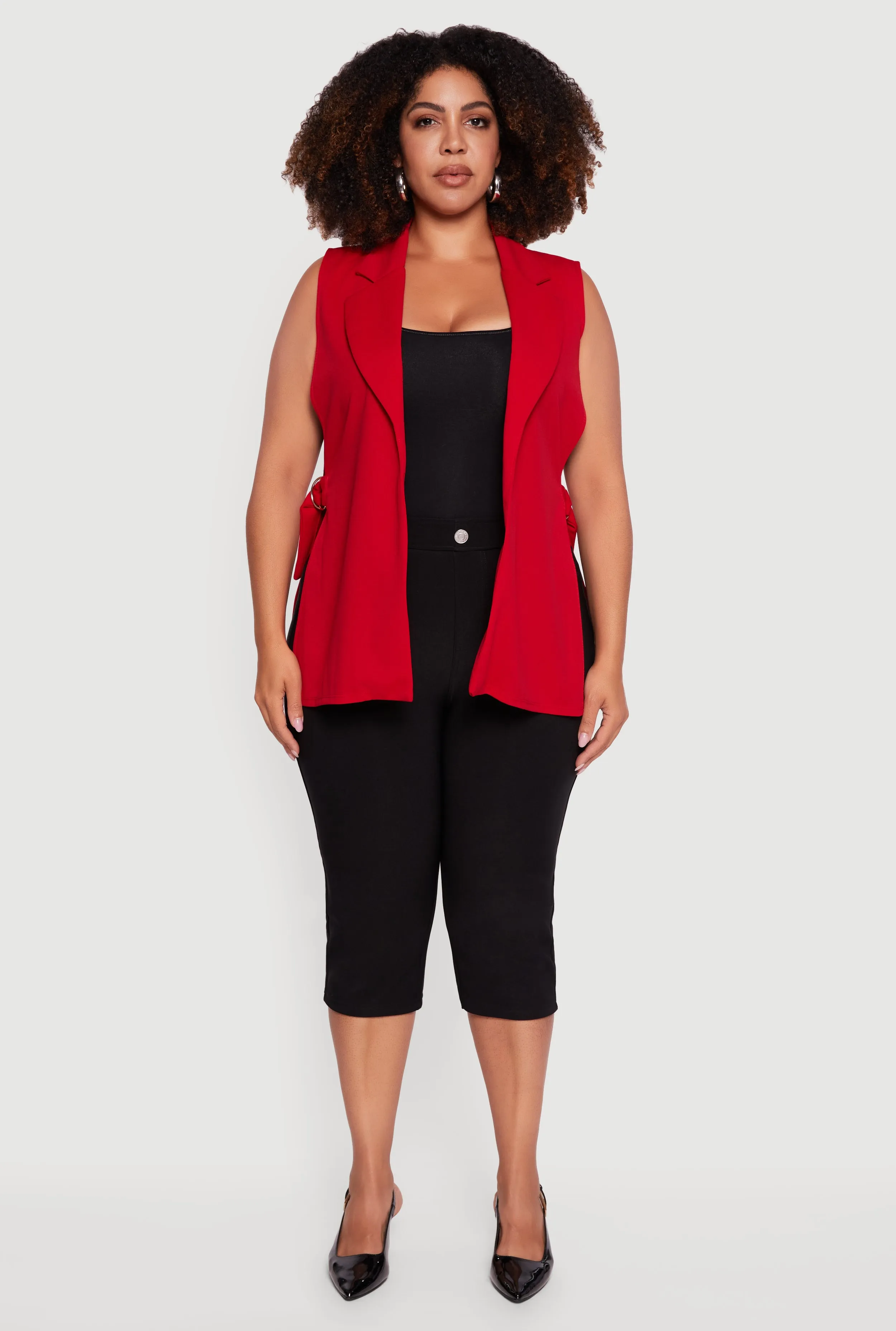 Plus Size Crepe Knit Open Belted Side Blazer Vest sold by Rainbow product image thumbnail 3