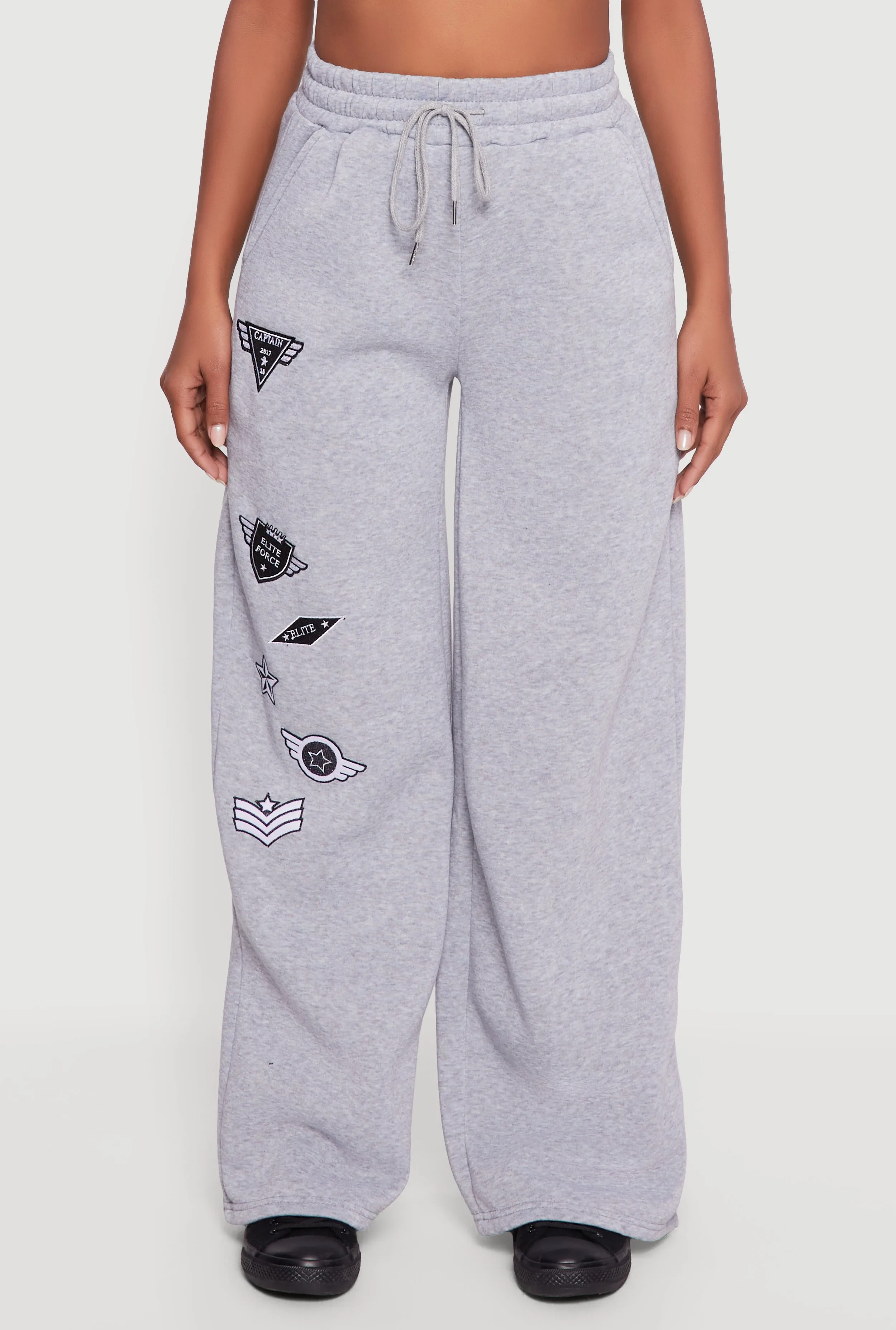 Embroidered Patch Drawstring Waist Wide Leg Sweatpants sold by Rainbow product image thumbnail 5