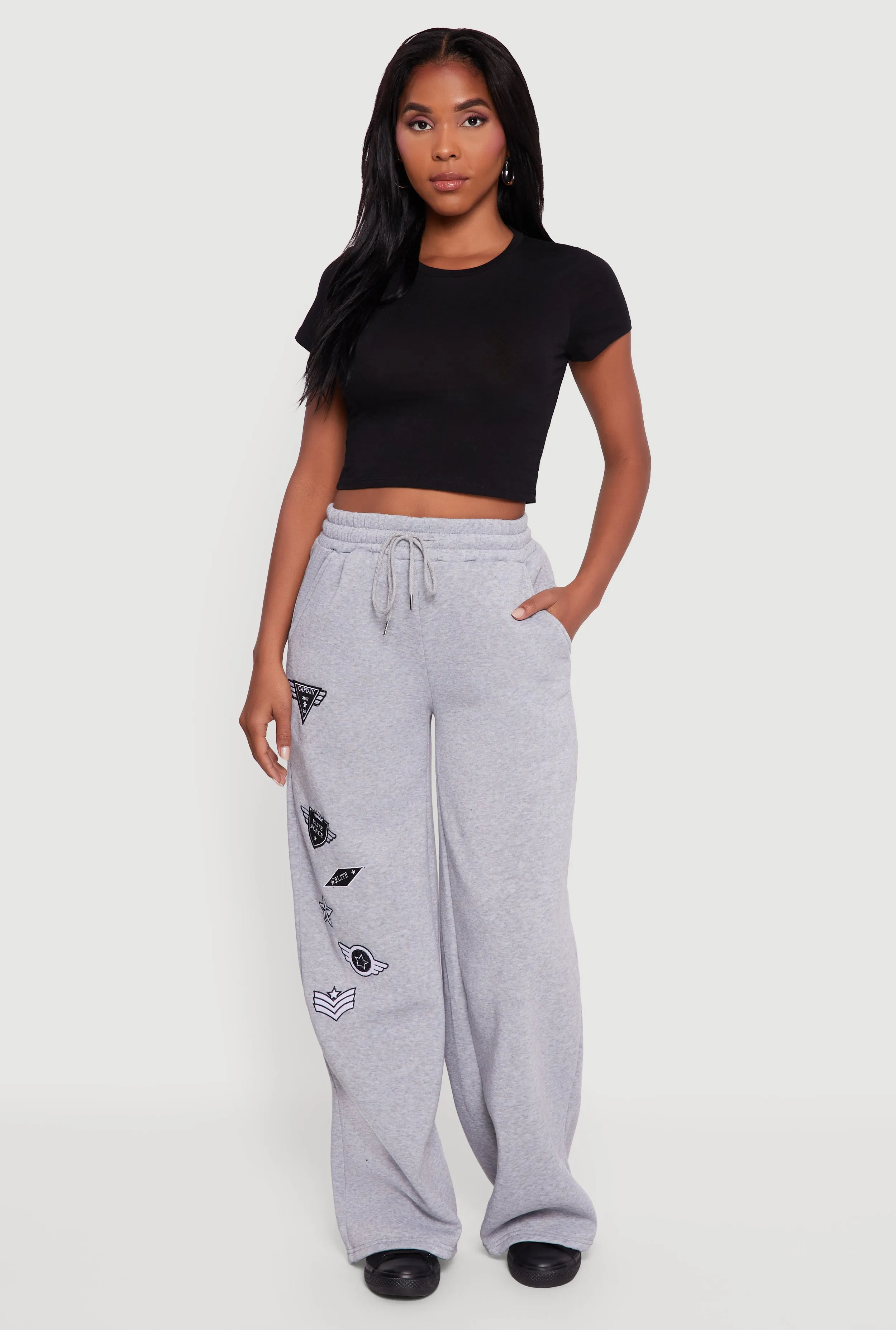 Embroidered Patch Drawstring Waist Wide Leg Sweatpants sold by Rainbow product image thumbnail 2