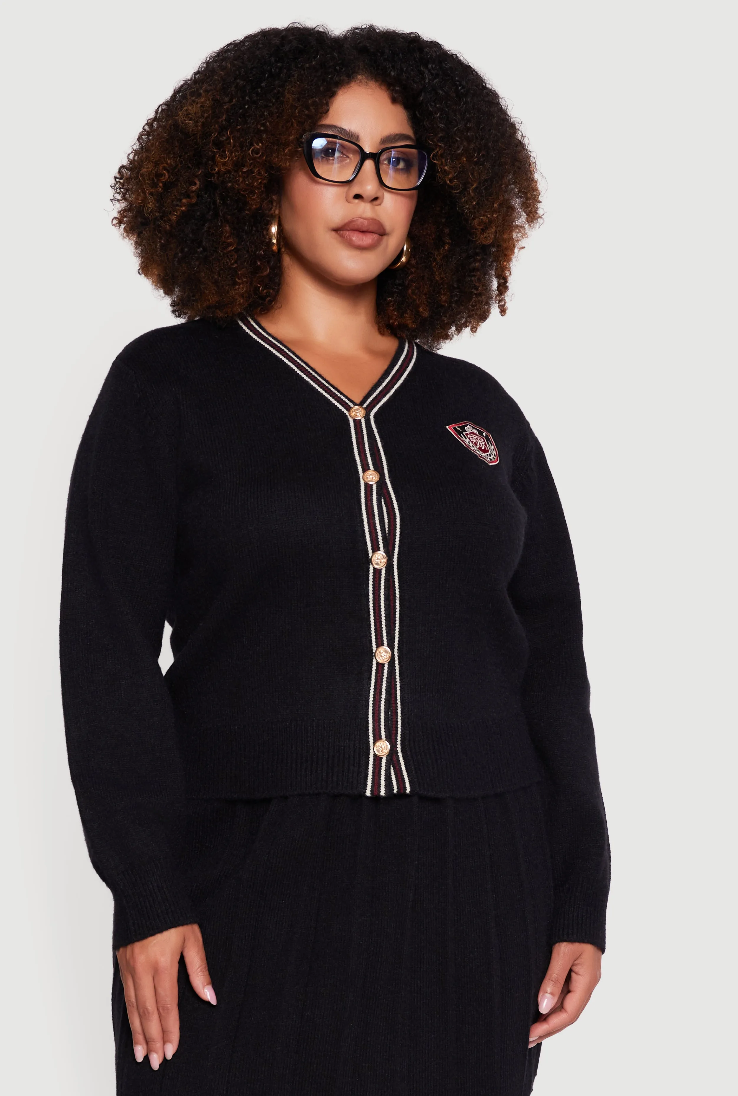 Plus Size Striped Trim Teddy Bear Button Front Cardigan sold by Rainbow