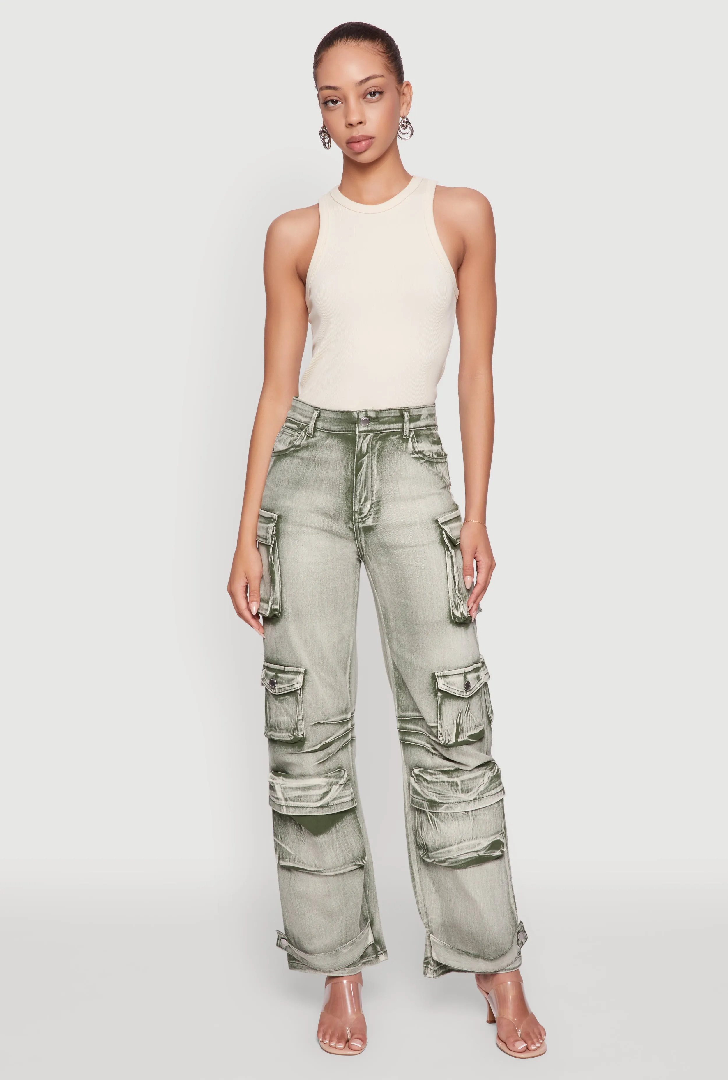 Daisy Acid Wash High Waisted Wide Leg Cargo Jeans sold by Rainbow product image thumbnail 3