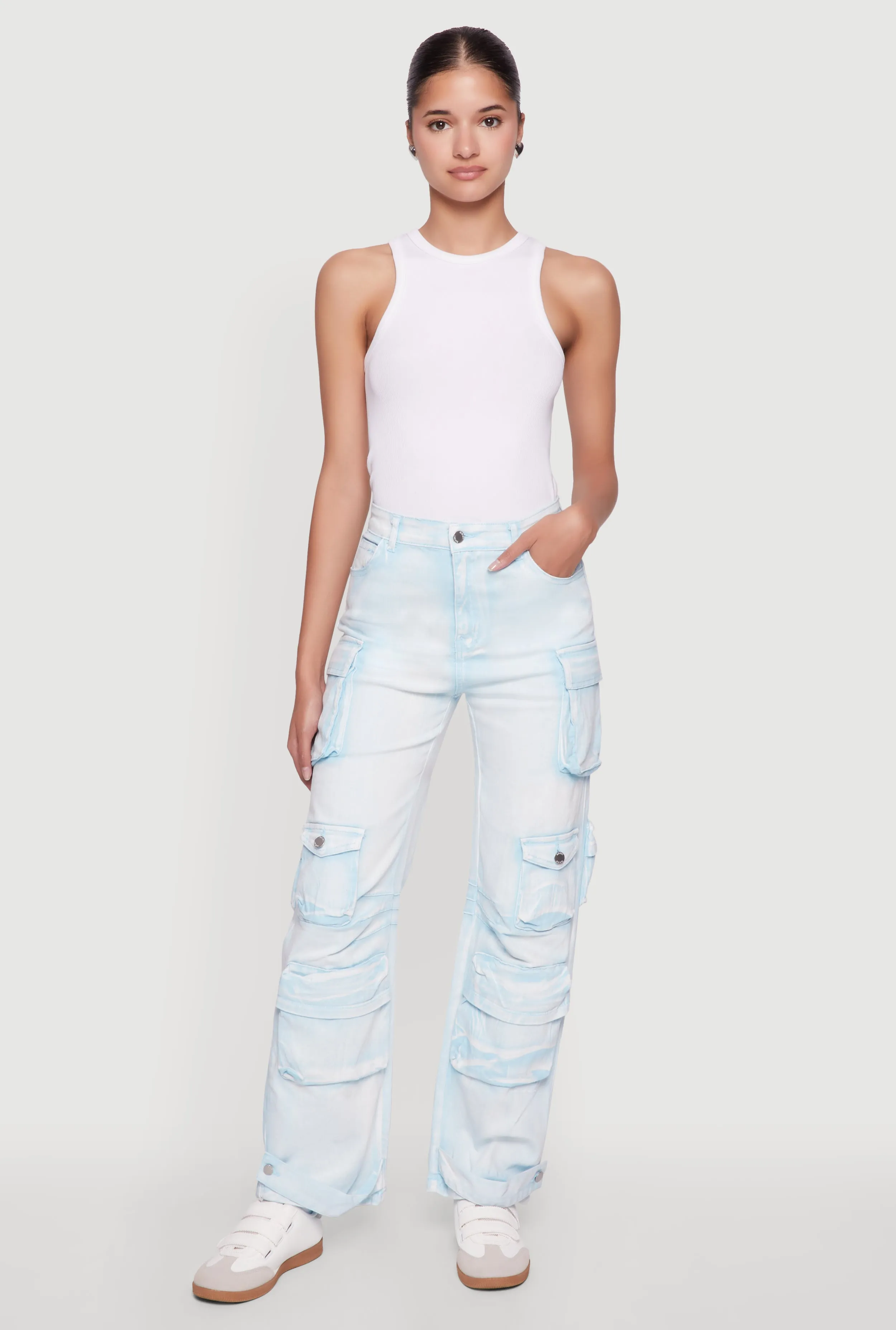 Daisy Acid Wash High Waisted Wide Leg Cargo Jeans sold by Rainbow product image thumbnail 4