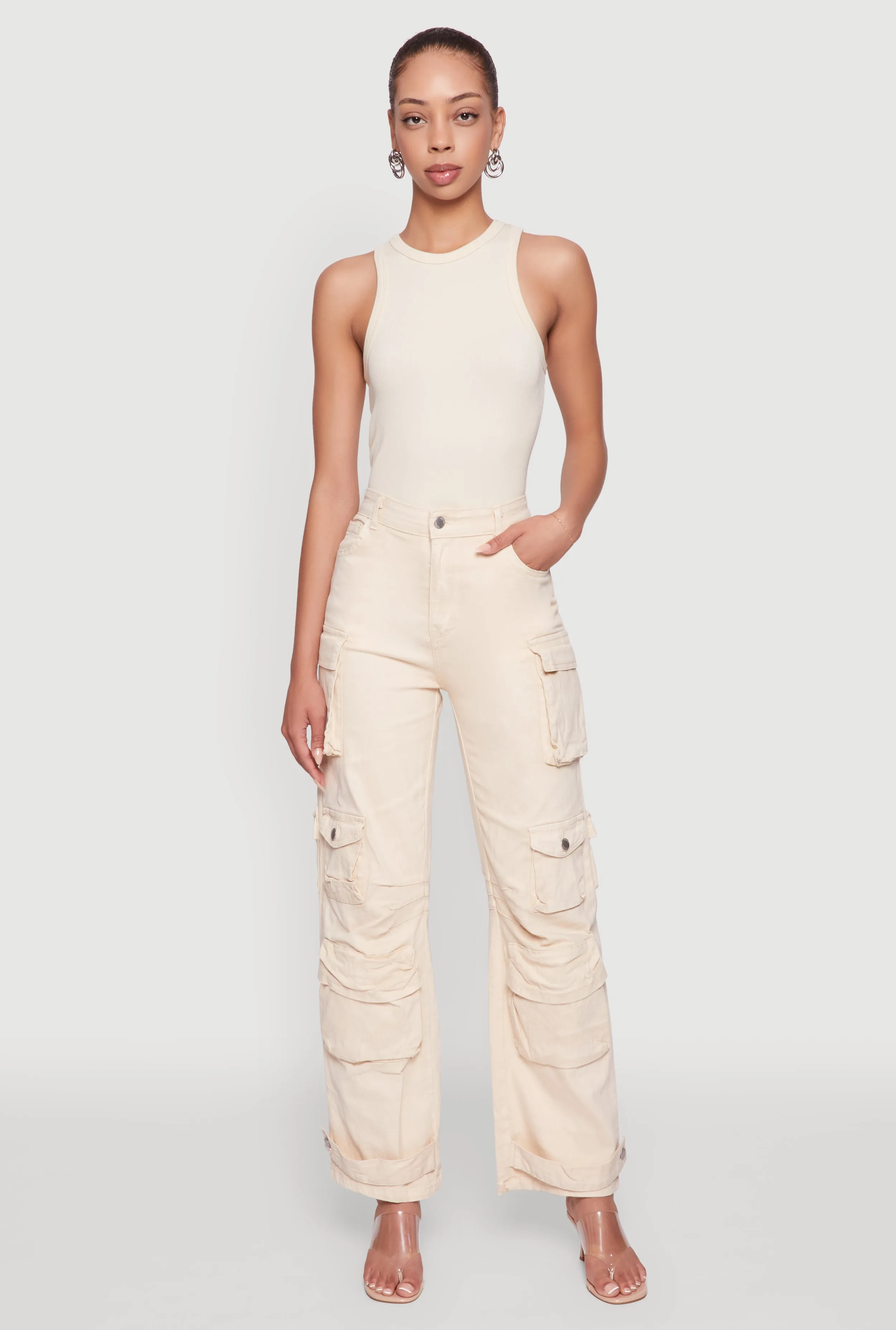 Daisy Acid Wash High Waisted Wide Leg Cargo Jeans sold by Rainbow product image thumbnail 2