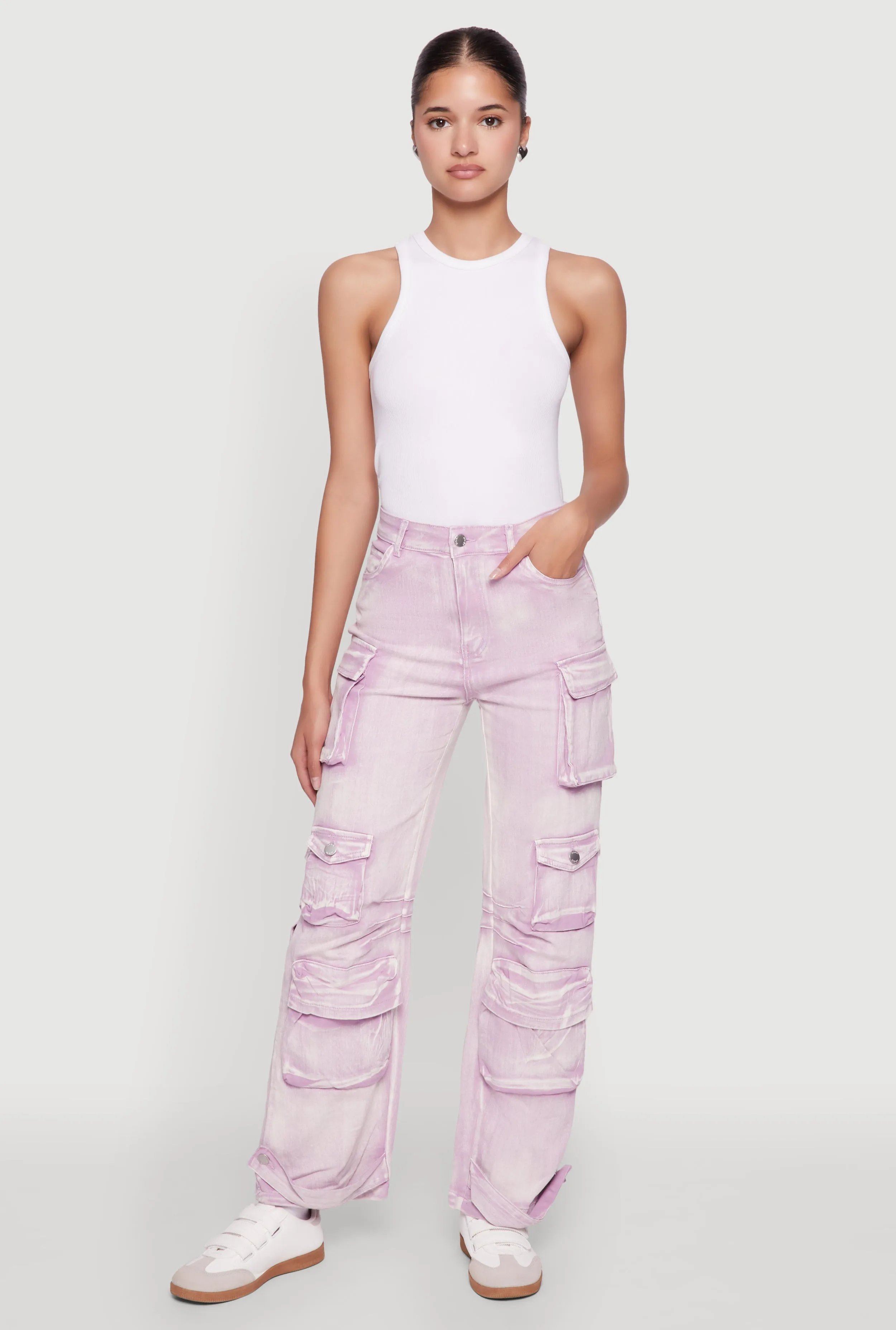 Daisy Acid Wash High Waisted Wide Leg Cargo Jeans sold by Rainbow product image thumbnail 5