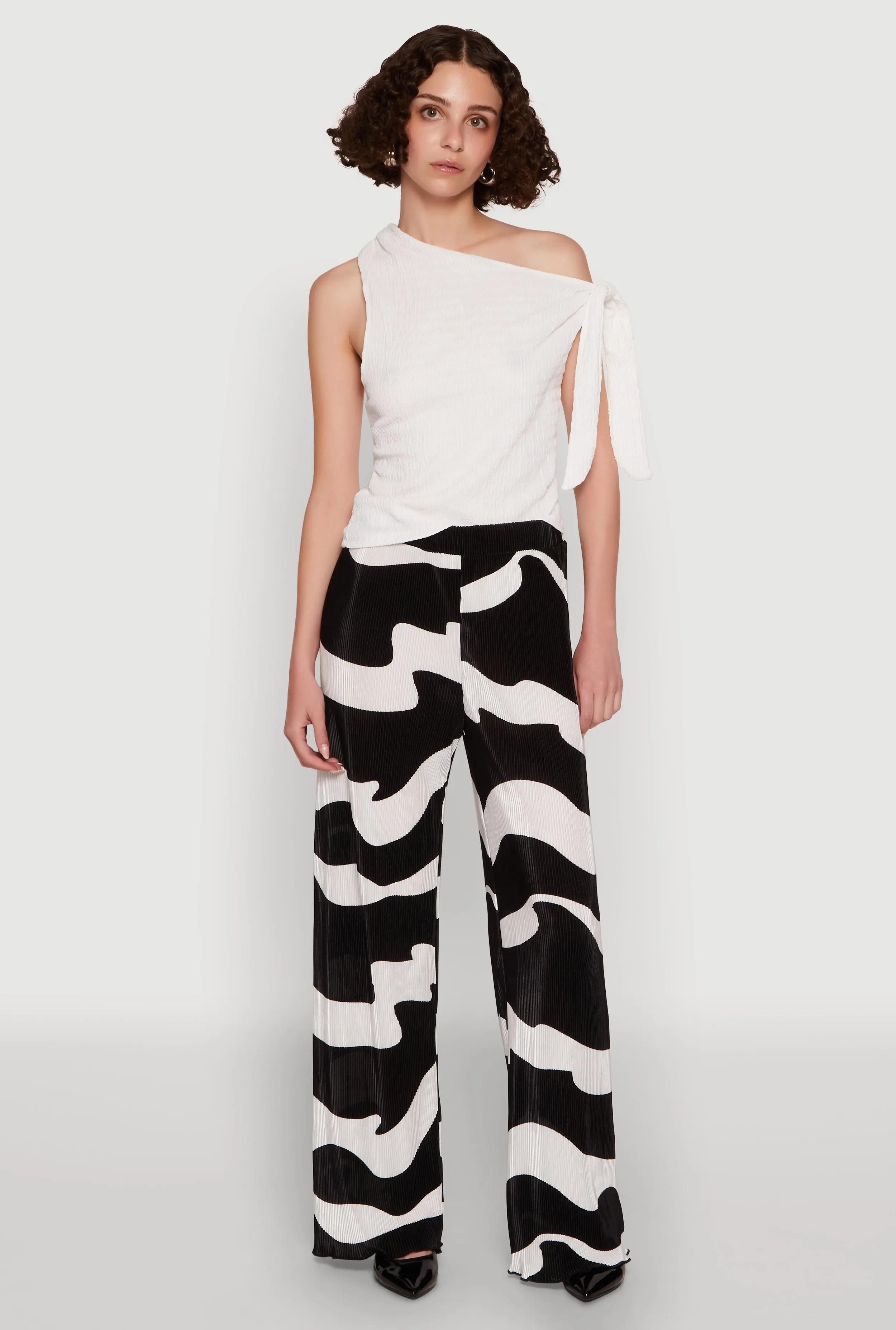 Iris Plisse Abstract Print Lettuce Edge Pants sold by Rainbow