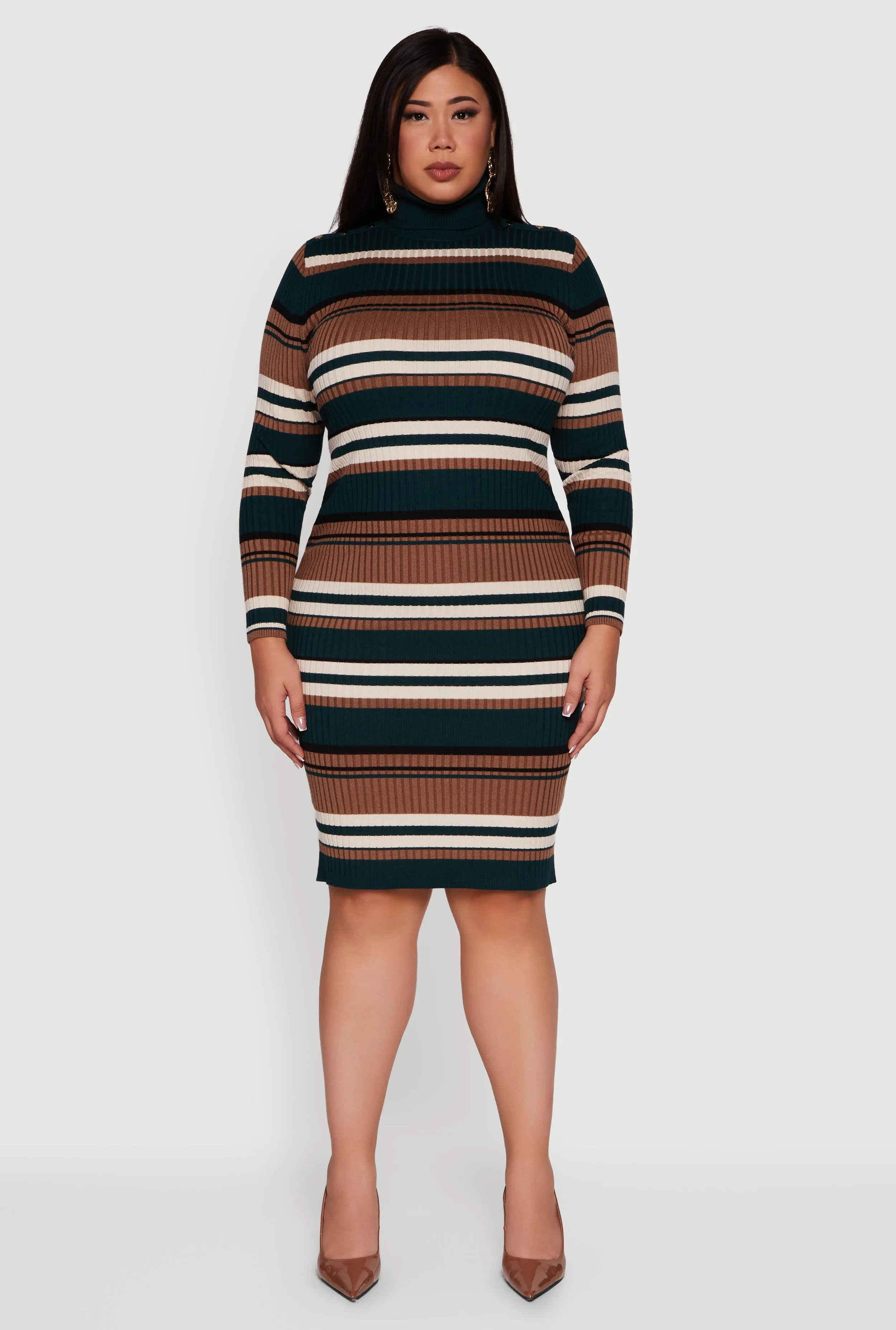 Plus Size Striped Button Detail Turtleneck Sweater Dress sold by Rainbow product image thumbnail 2