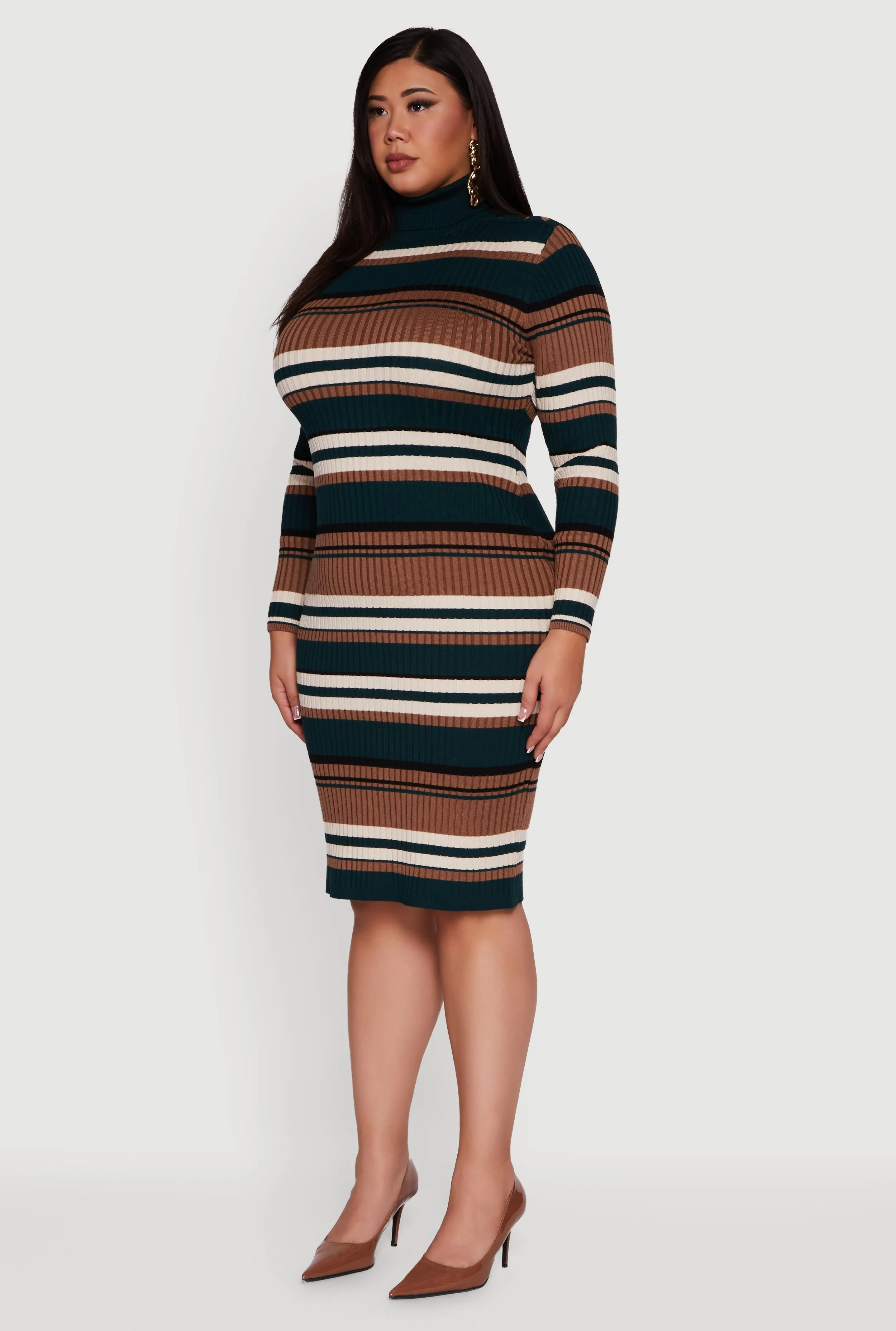 Plus Size Striped Button Detail Turtleneck Sweater Dress sold by Rainbow product image thumbnail 3