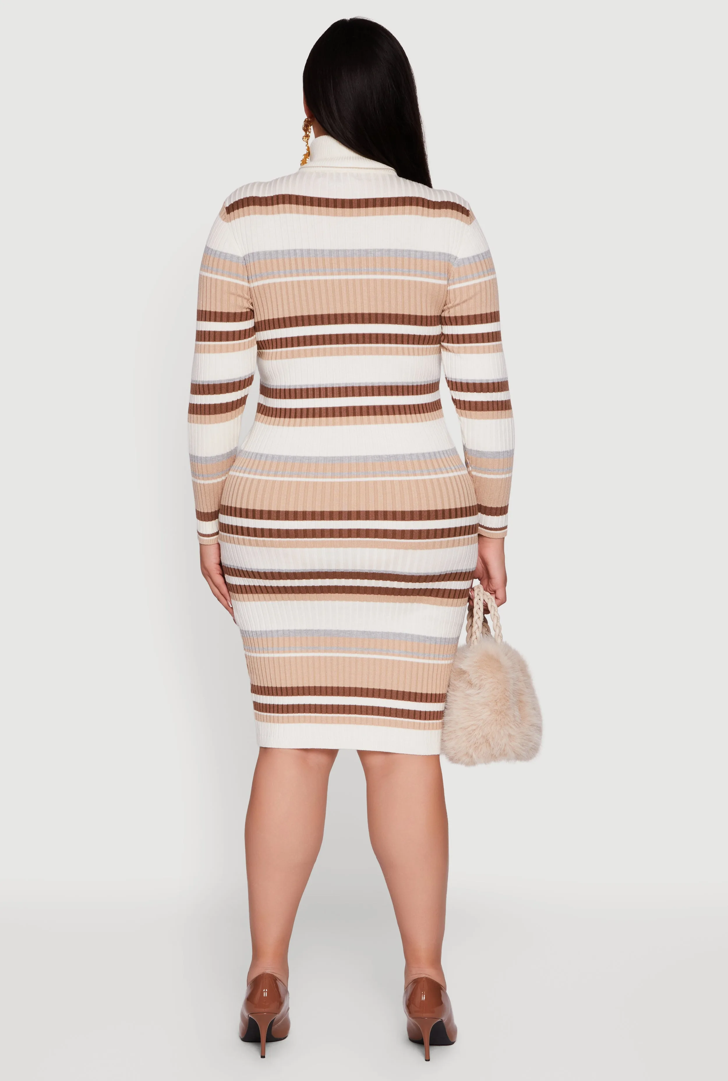 Plus Size Striped Button Detail Turtleneck Sweater Dress sold by Rainbow product image thumbnail 5