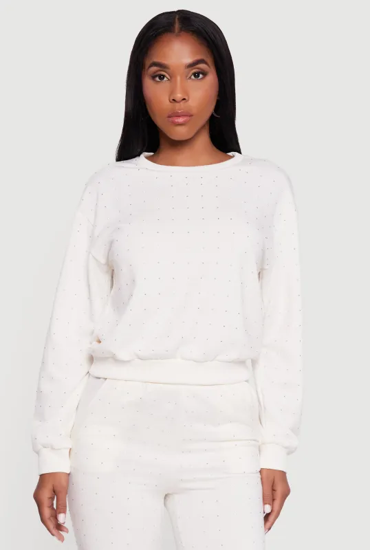 Rhinestone Studded Long Sleeve Pullover Sweatshirt sold by Rainbow