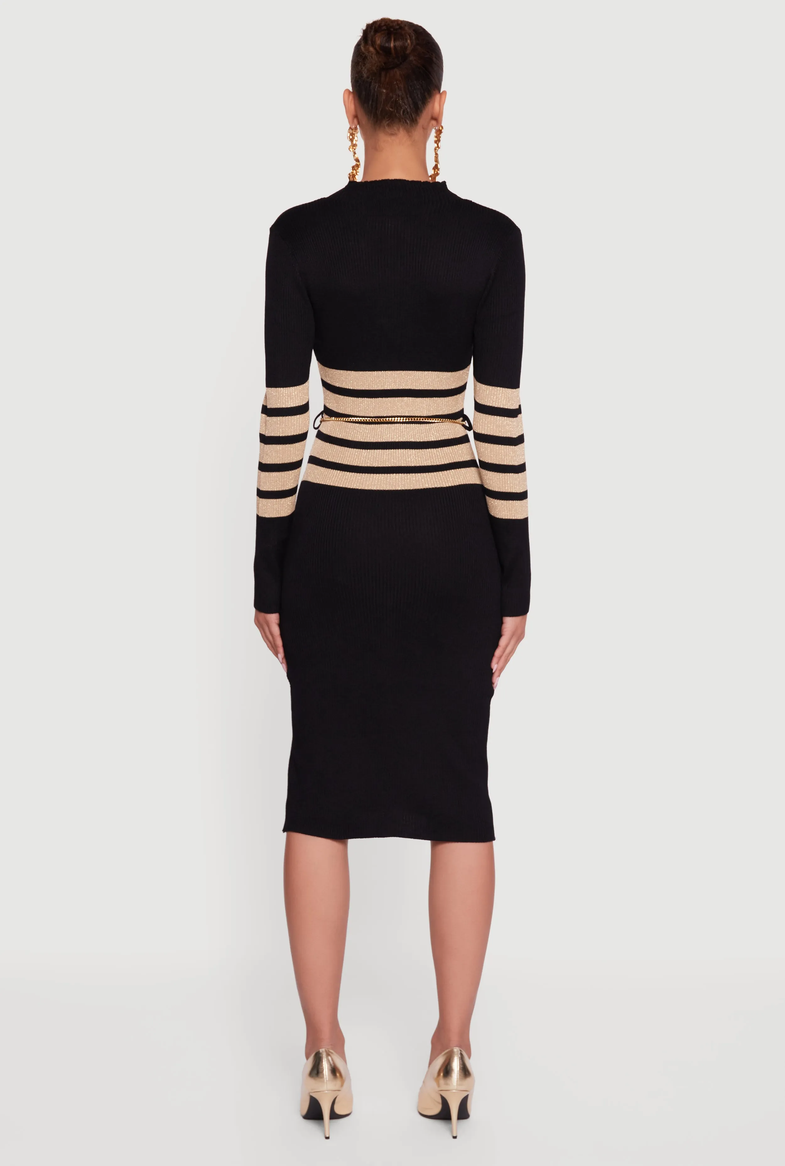 Lurex Striped Side Slit Sweater Dress with Chain Belt sold by Rainbow product image thumbnail 5