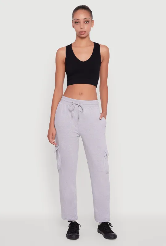 Zip Pocket Drawstring Waist Cargo Sweatpants made by Rainbow