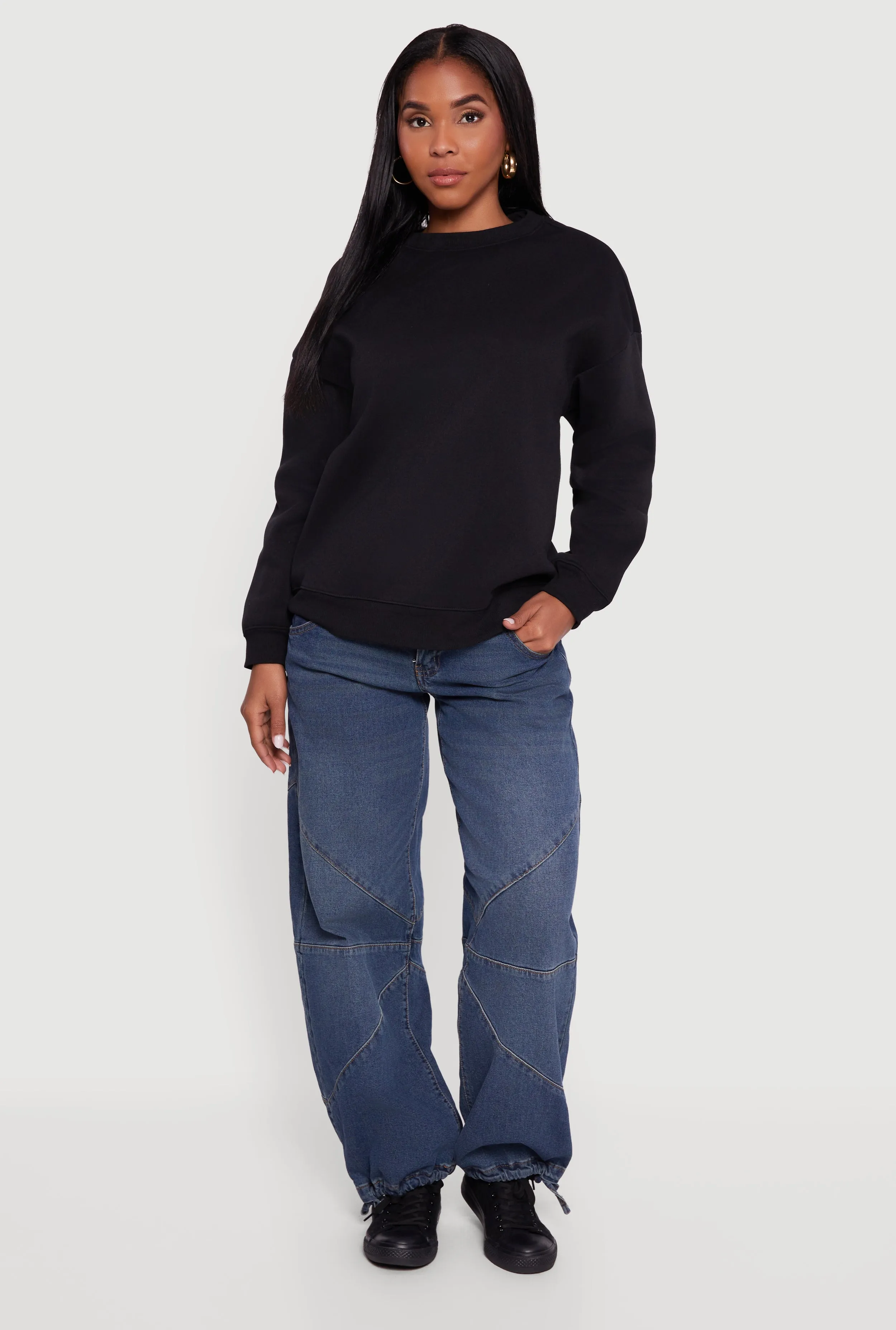 Fleece Lined Drop Shoulder Crew Neck Sweatshirt sold by Rainbow
