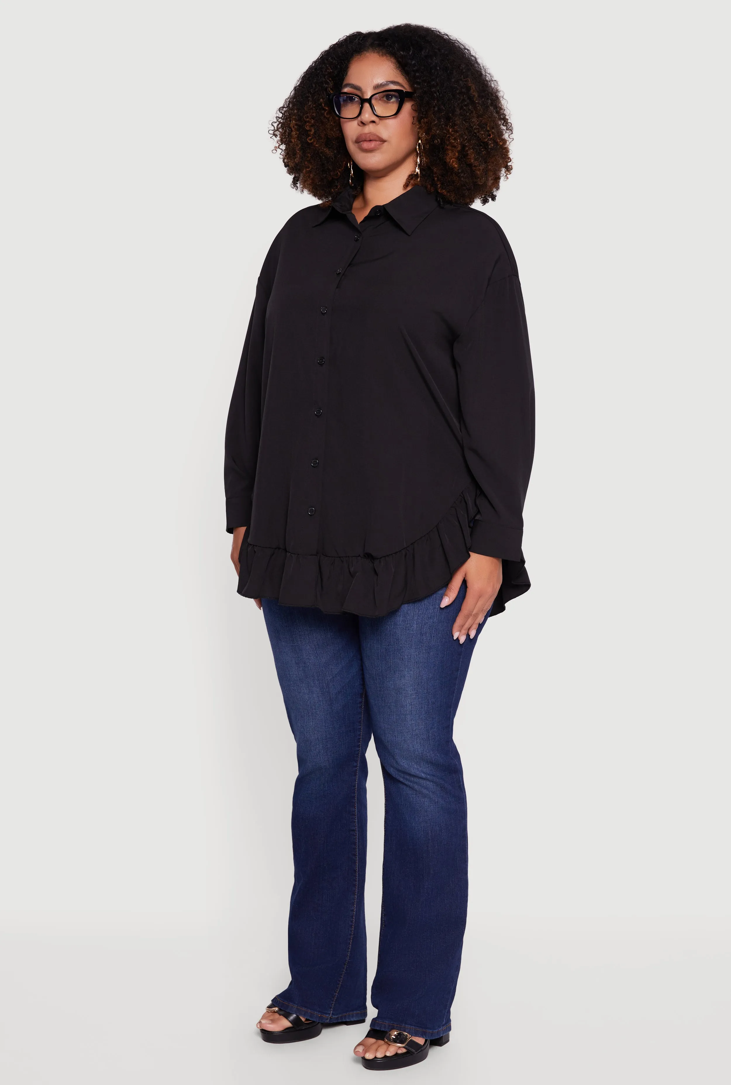 Plus Size Flounce Hem Button Front Shirt sold by Rainbow product image thumbnail 5