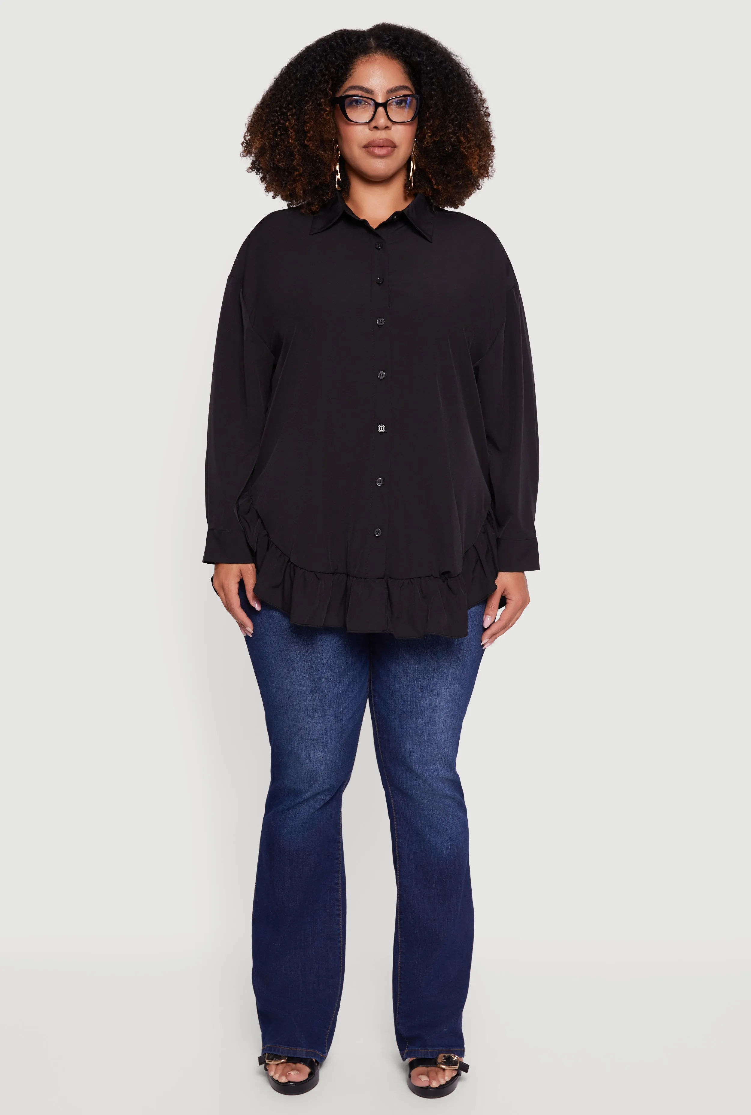 Plus Size Flounce Hem Button Front Shirt sold by Rainbow product image thumbnail 3
