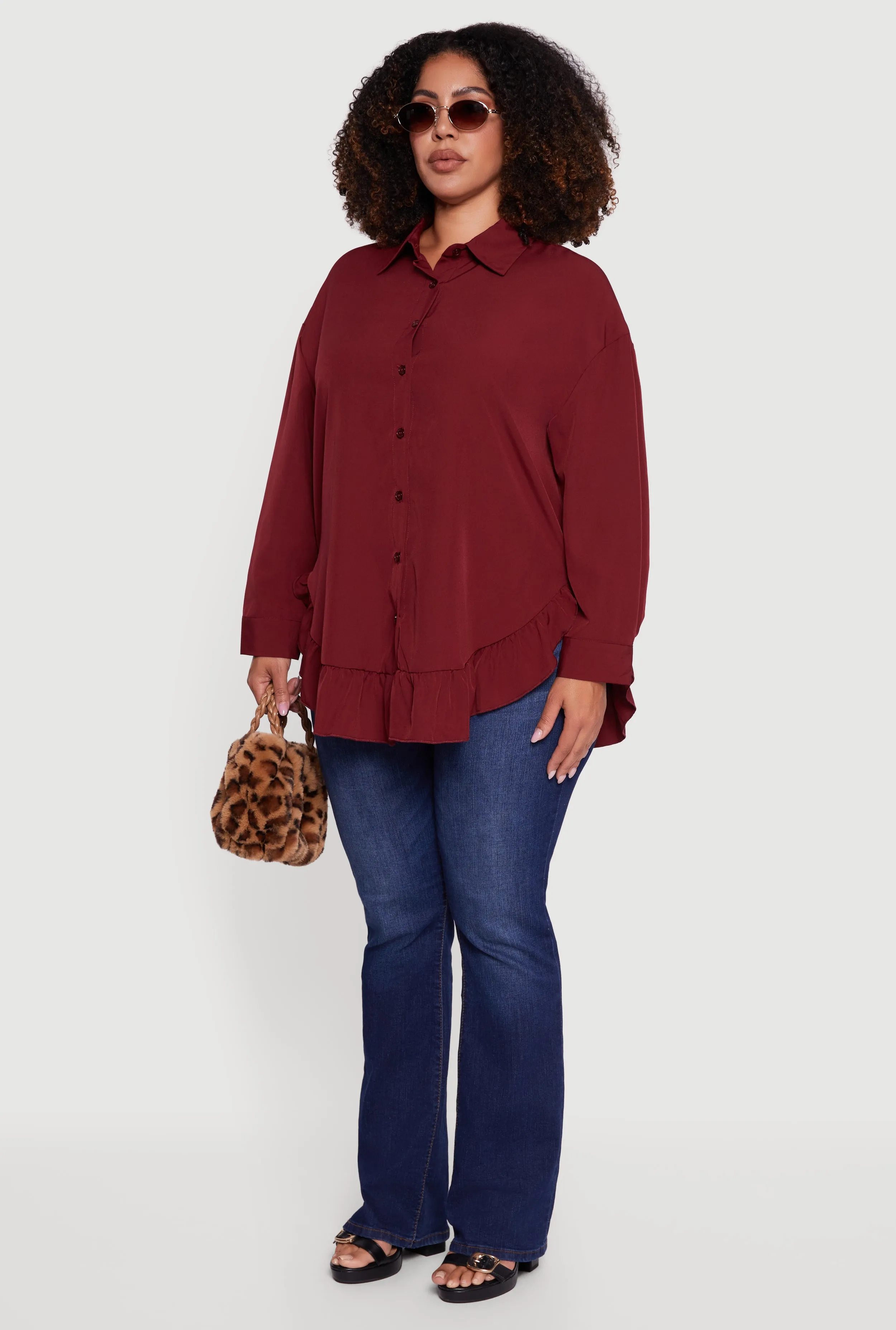 Plus Size Flounce Hem Button Front Shirt sold by Rainbow product image thumbnail 5