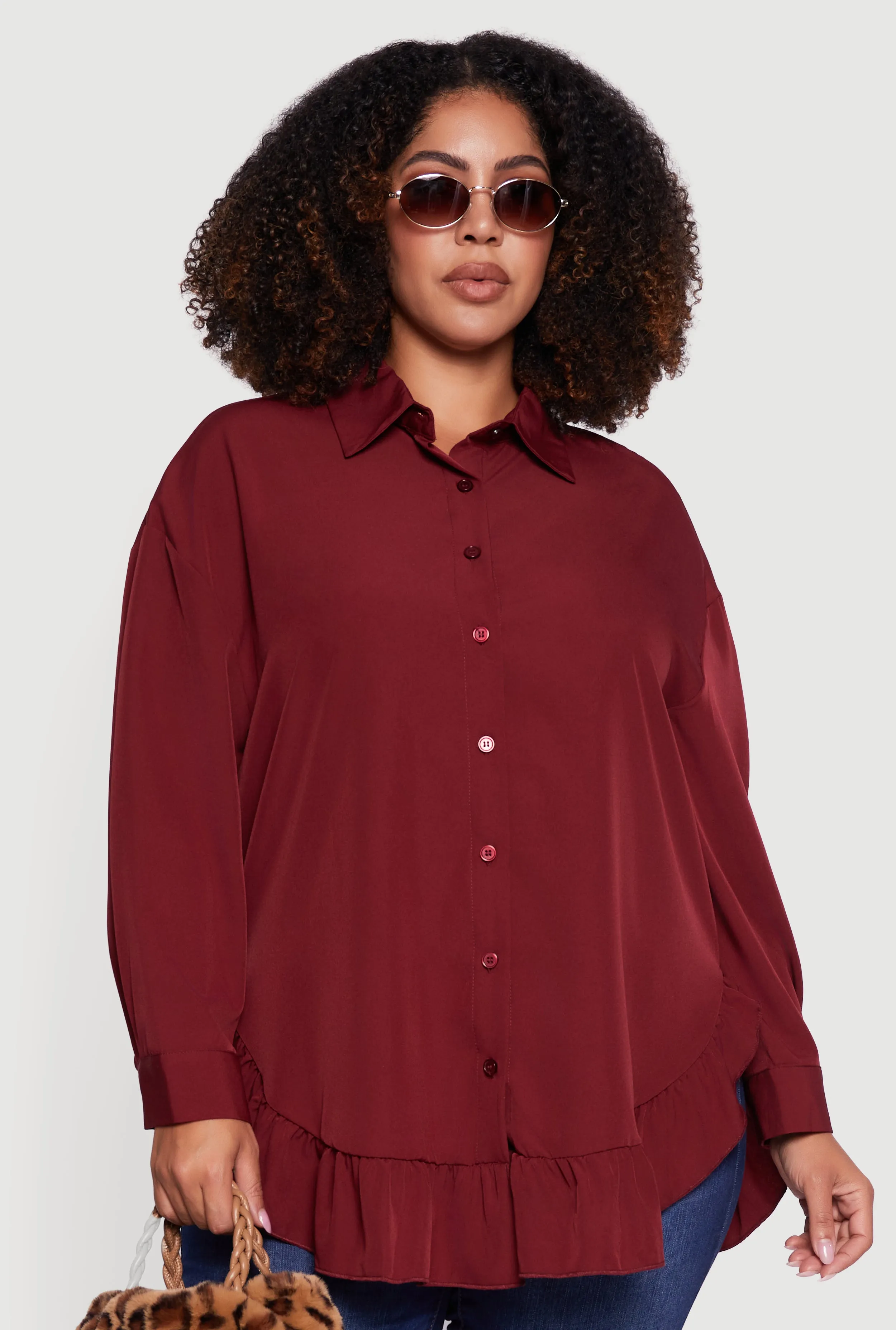Plus Size Flounce Hem Button Front Shirt sold by Rainbow product image thumbnail 2
