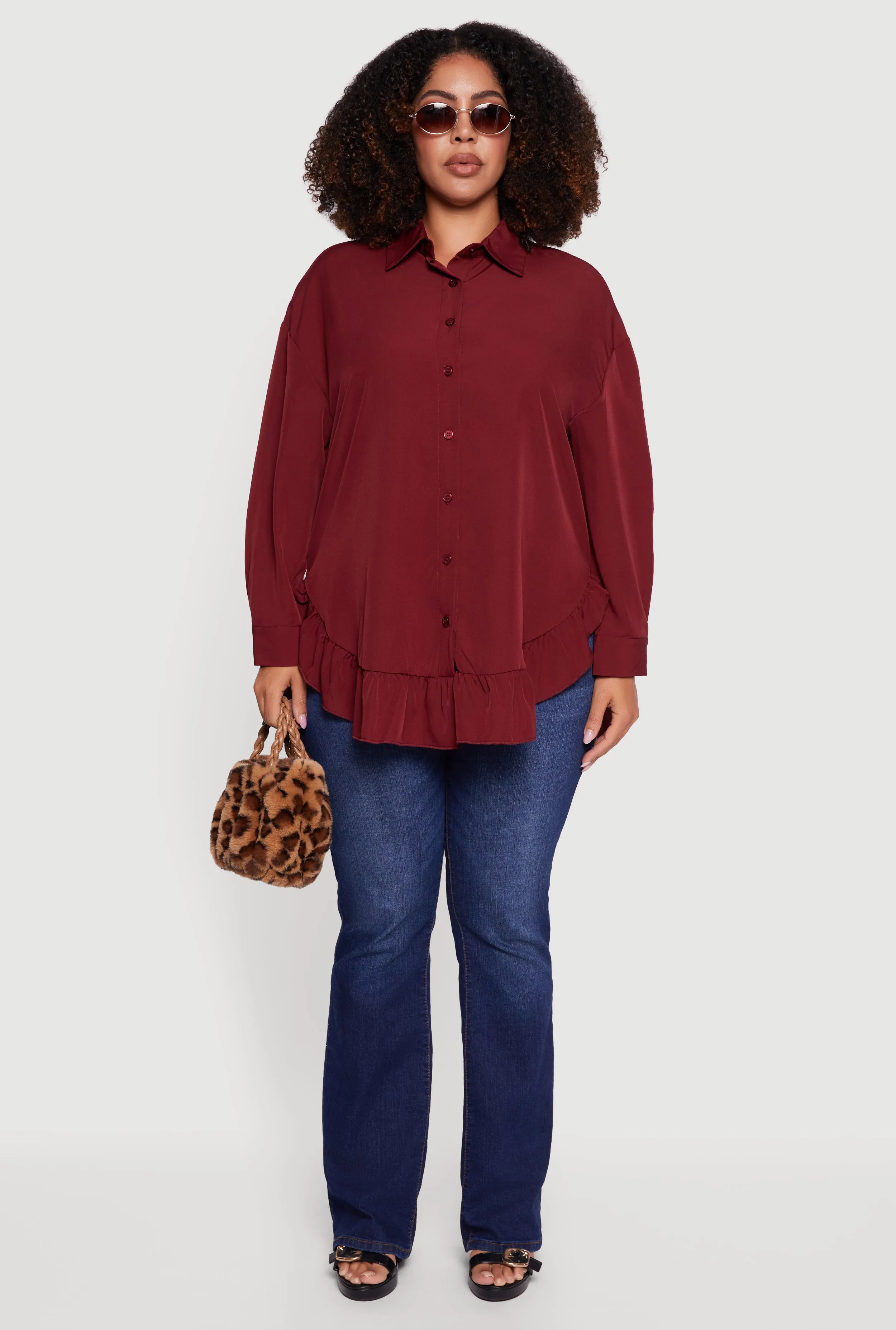 Plus Size Flounce Hem Button Front Shirt sold by Rainbow product image thumbnail 3