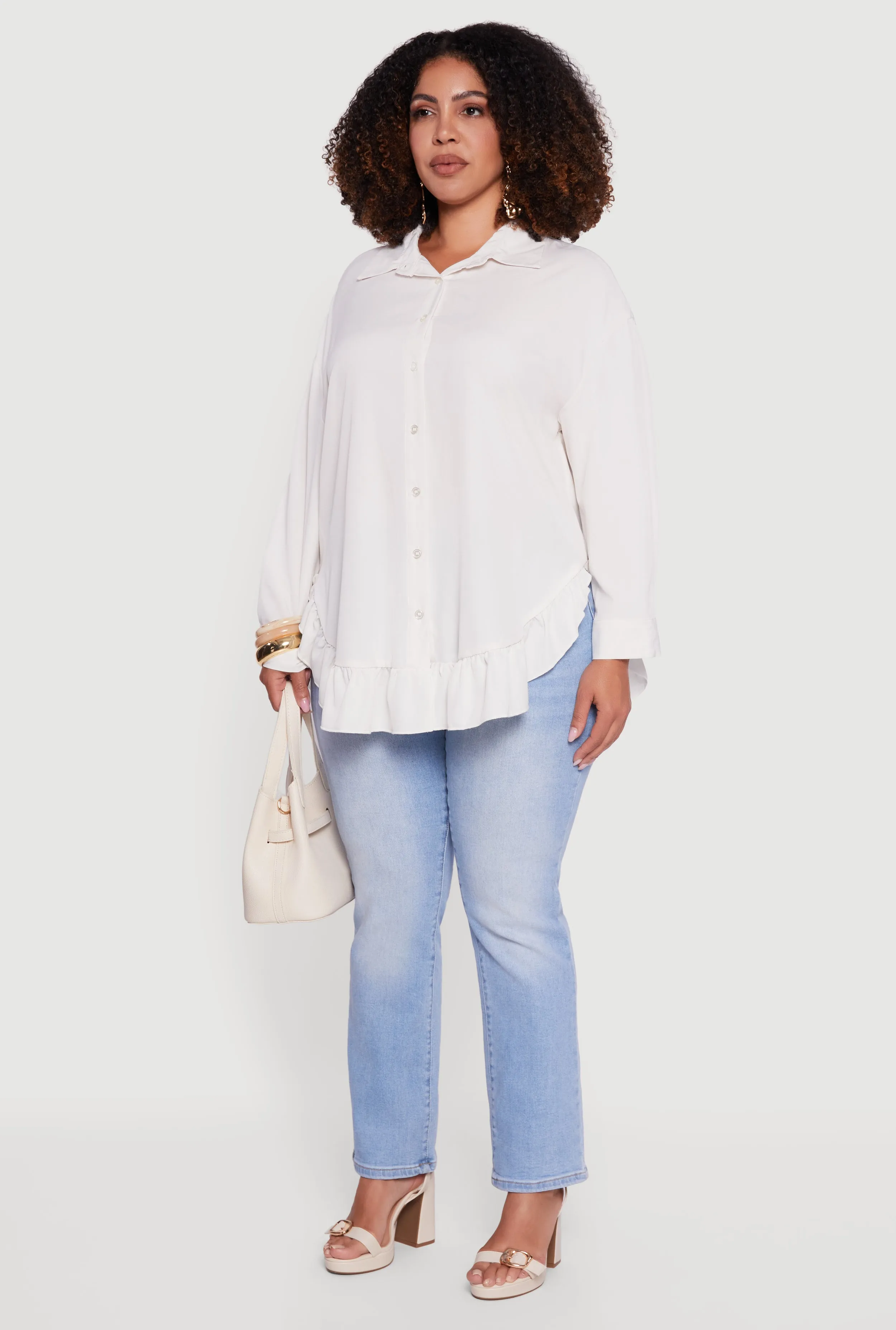 Plus Size Flounce Hem Button Front Shirt sold by Rainbow product image thumbnail 5