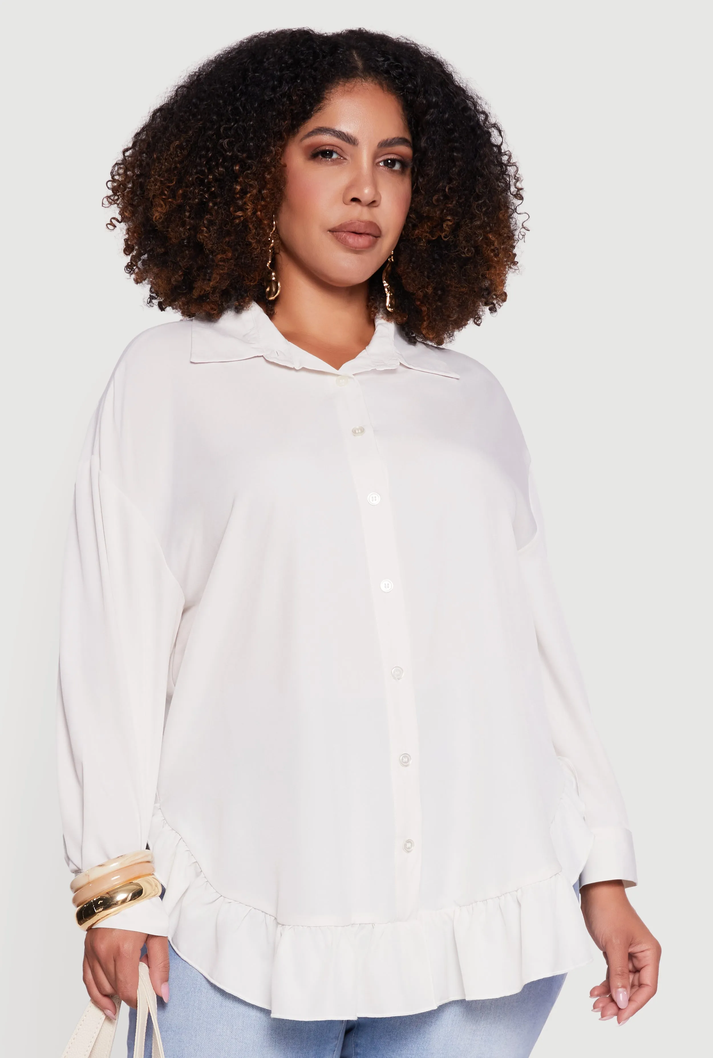 Plus Size Flounce Hem Button Front Shirt sold by Rainbow product image thumbnail 2