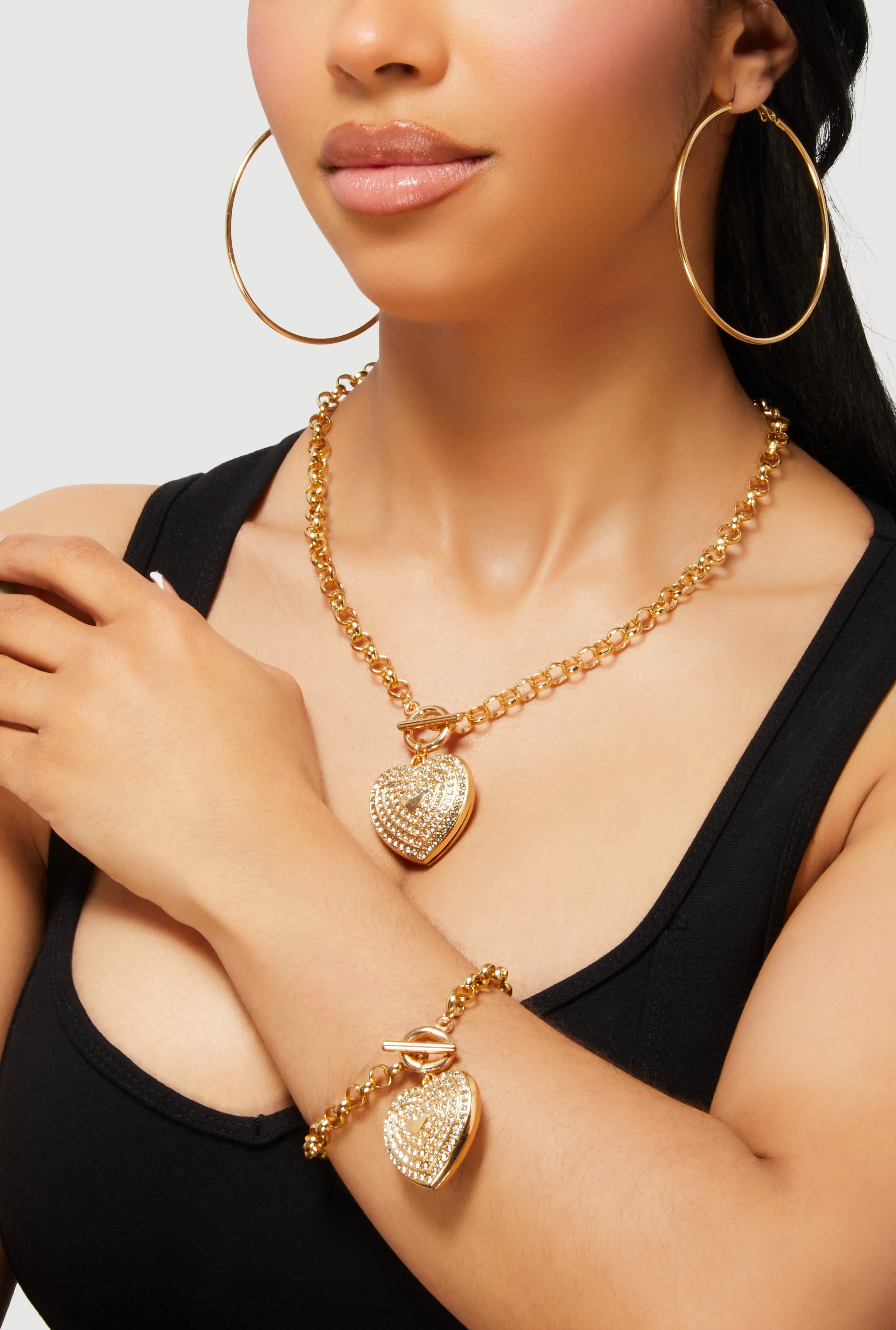 Heart Pendant Necklace and Bracelet with Hoop Earrings sold by Rainbow product image thumbnail 2