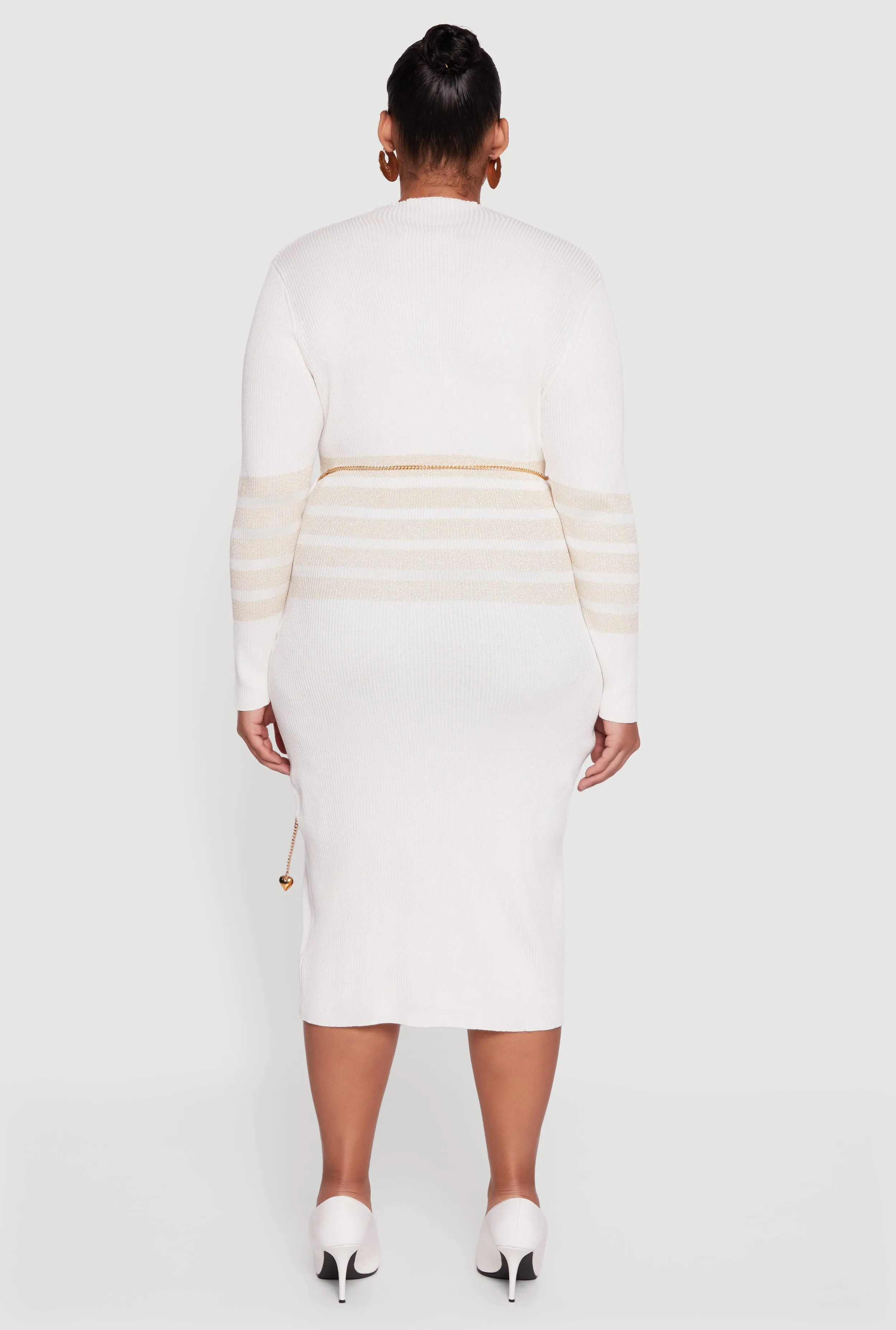Plus Size Lurex Stripe Detail Sweater Dress with Chain Belt sold by Rainbow product image thumbnail 5
