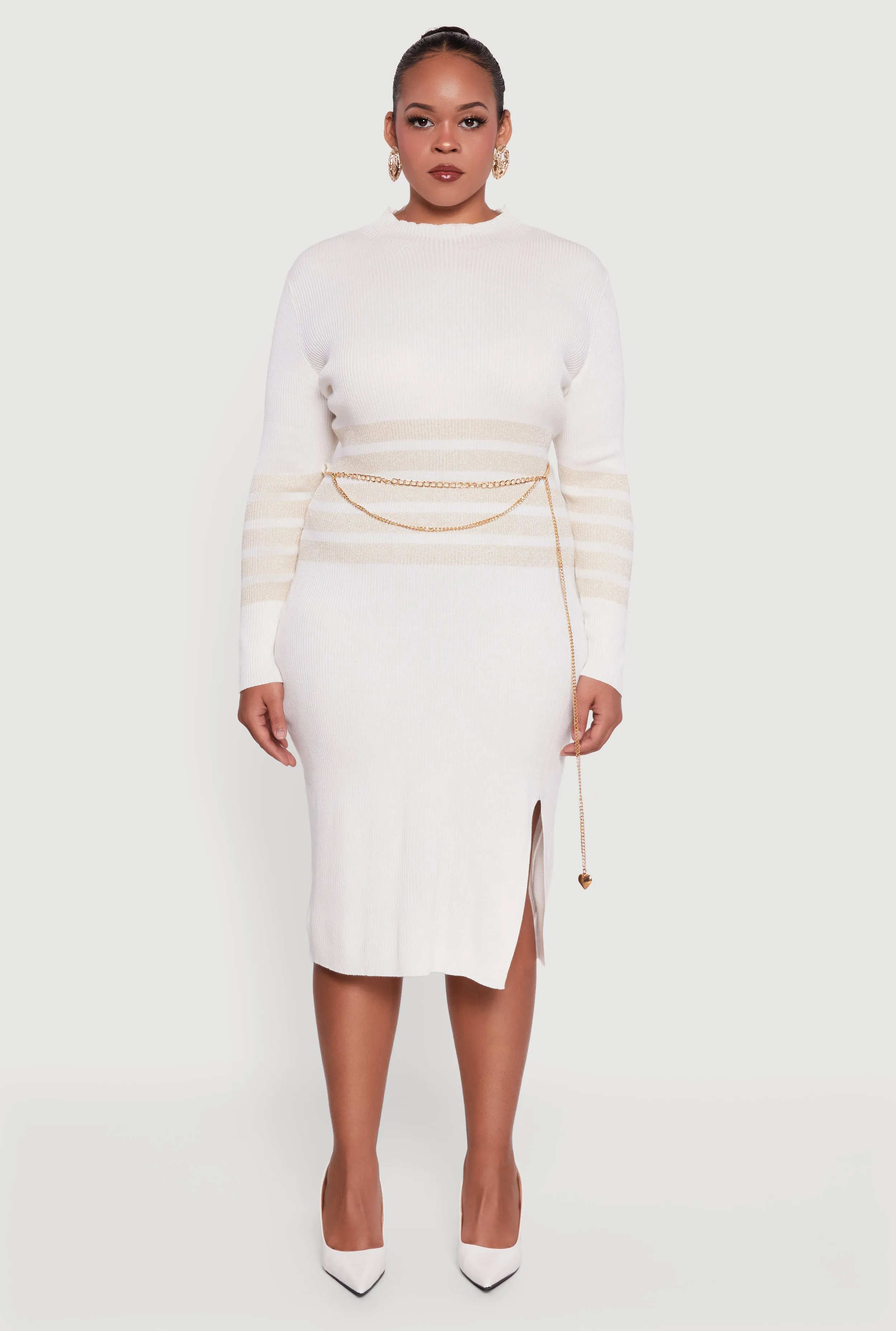 Plus Size Lurex Stripe Detail Sweater Dress with Chain Belt sold by Rainbow product image thumbnail 2