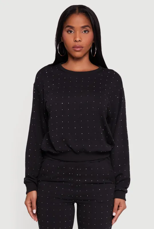 Rhinestone Studded Long Sleeve Pullover Sweatshirt sold by Rainbow