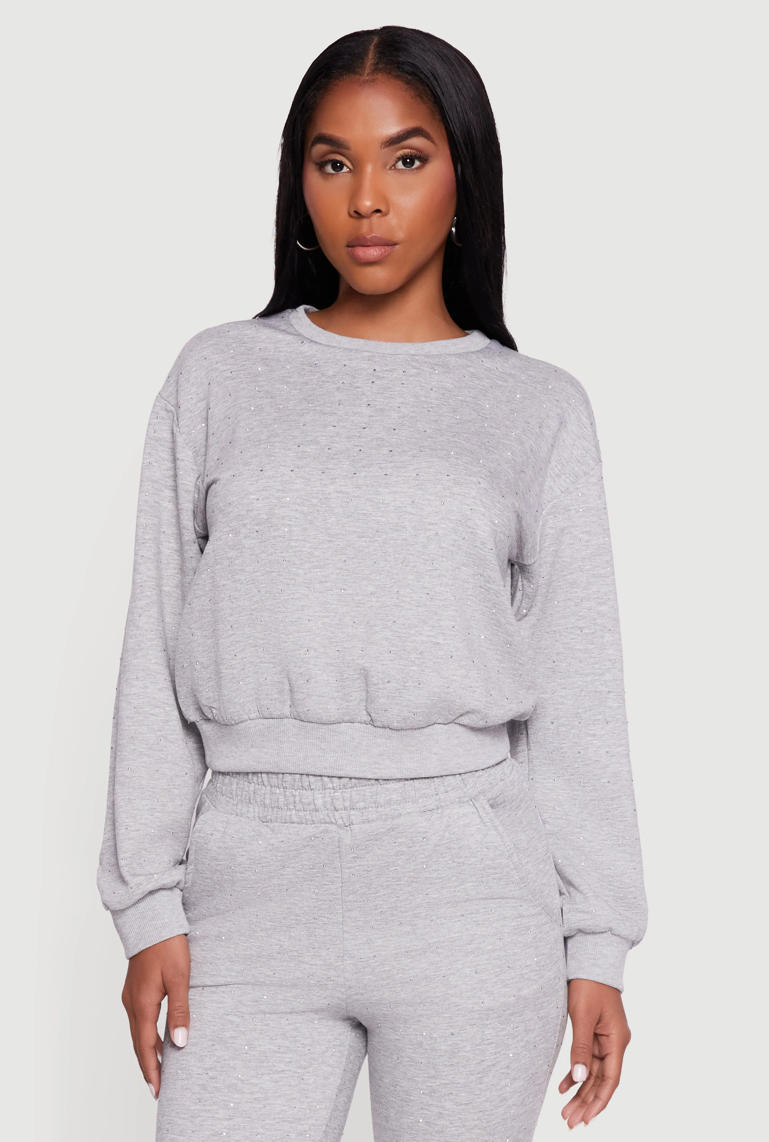 Rhinestone Studded Long Sleeve Pullover Sweatshirt sold by Rainbow