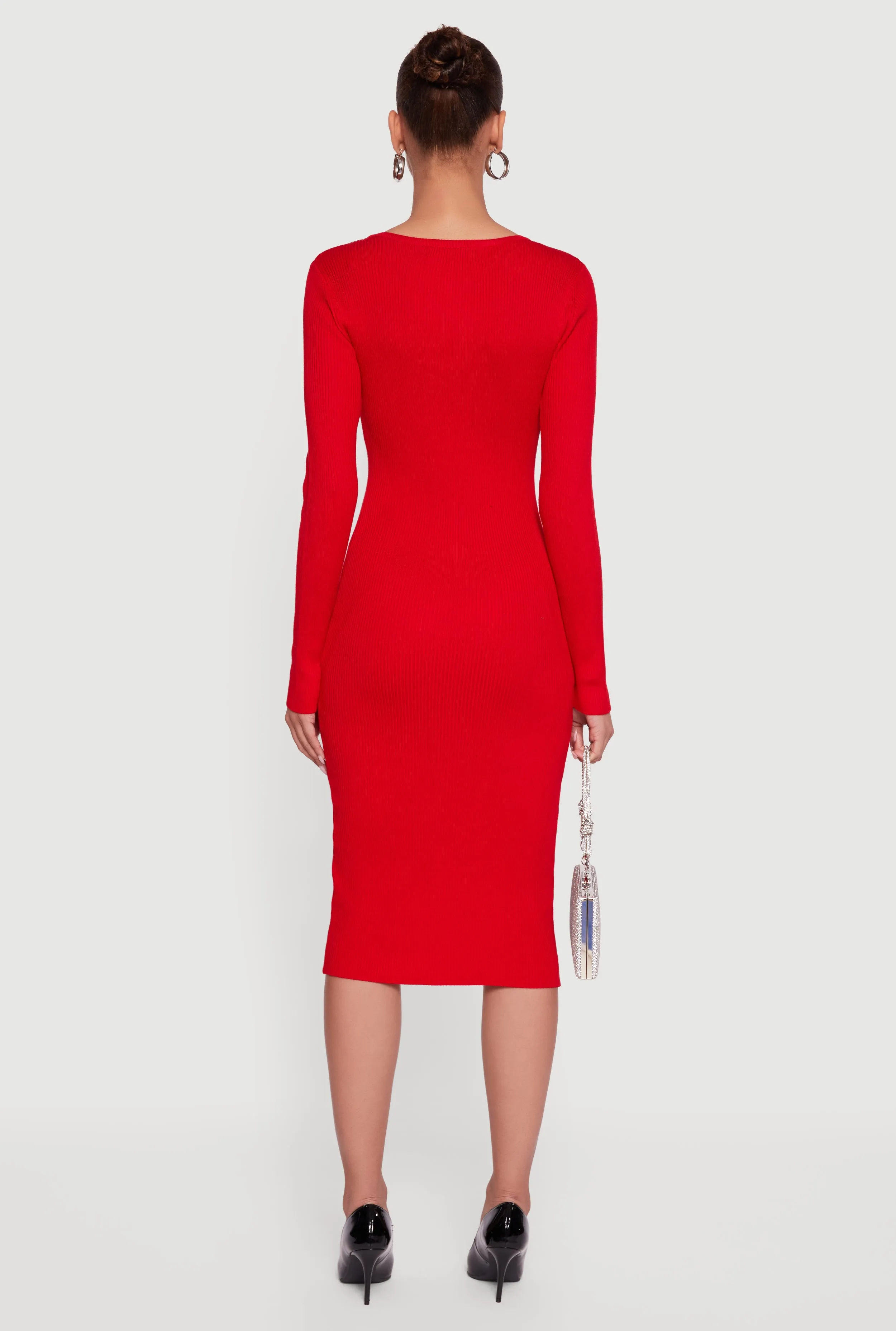 Almost Famous Double Rhinestone Bow Keyhole Sweater Dress sold by Rainbow product image thumbnail 5