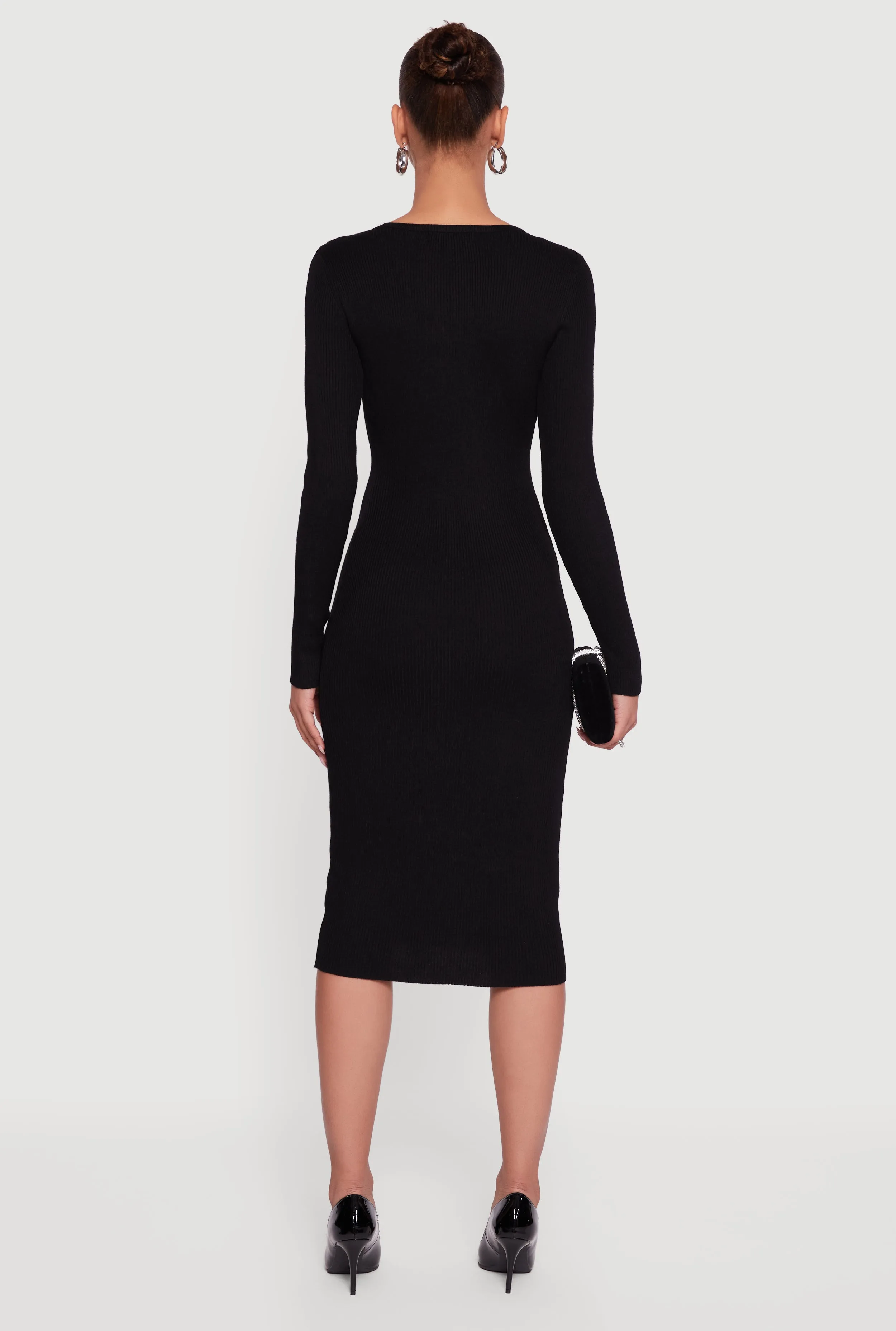 Almost Famous Double Rhinestone Bow Keyhole Sweater Dress sold by Rainbow product image thumbnail 5